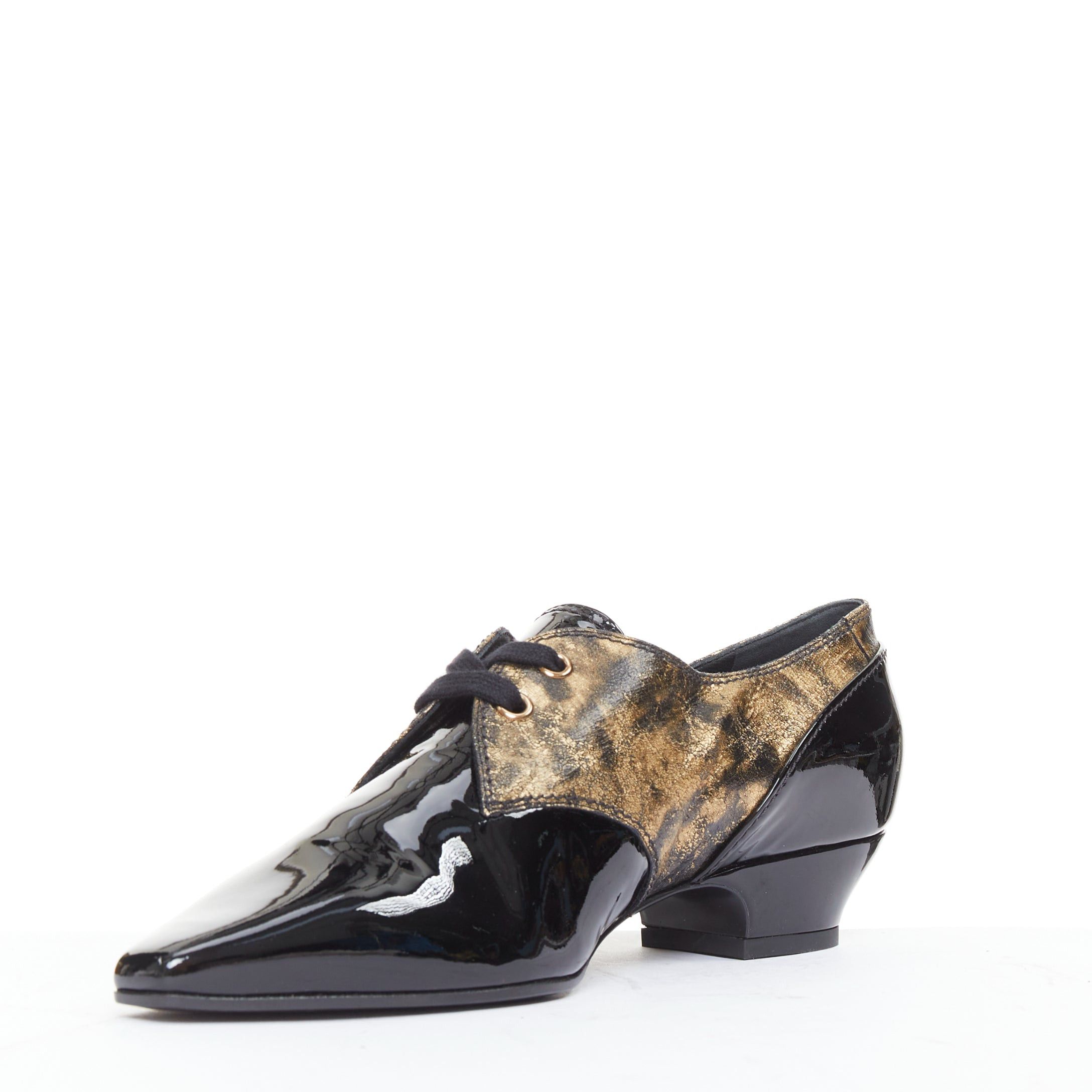 Chanel CHANEL 2018 Runway Forest Fairies black gold pointed square toe CC derby oxford EU38.5 Size US 8.5 / IT 38.5 - 4 Thumbnail