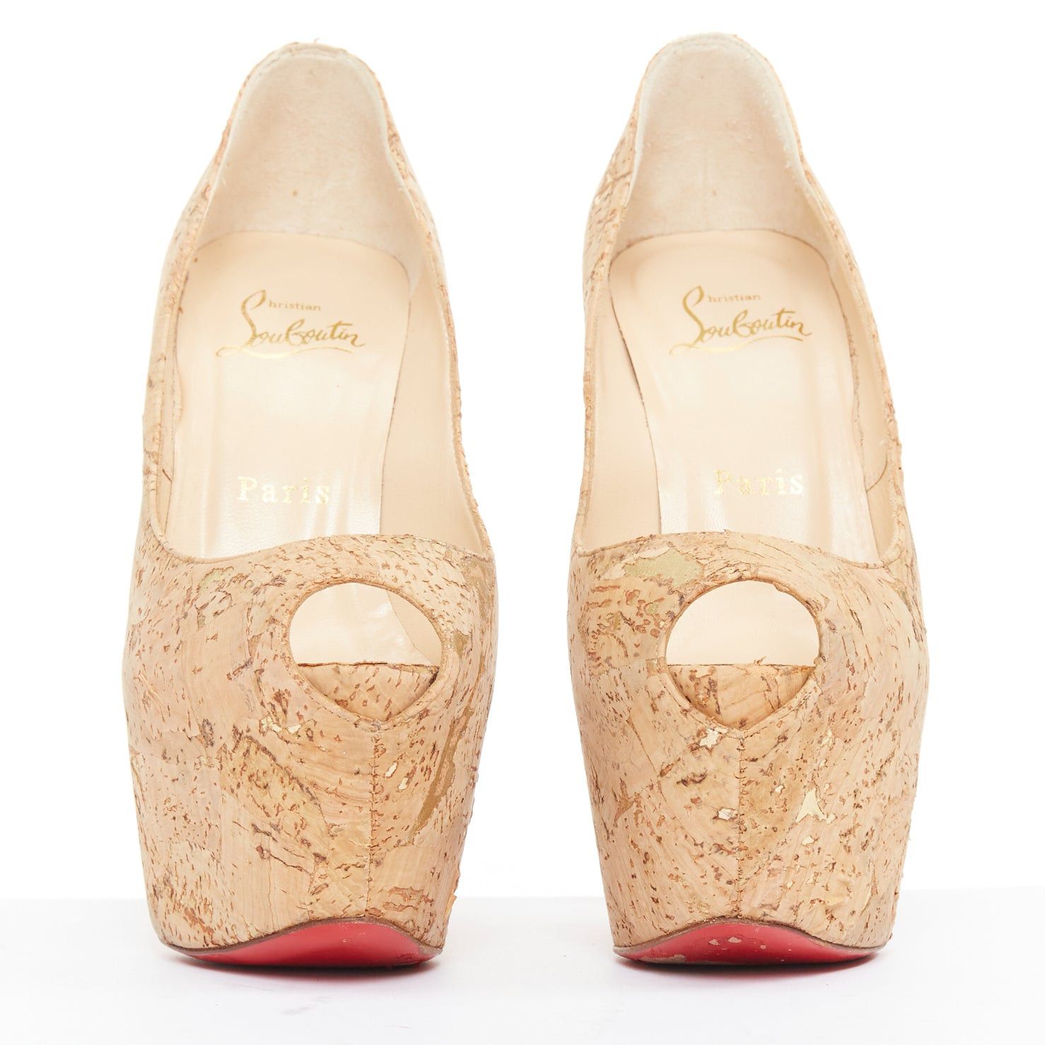 Christian Louboutin CHRISTIAN LOUBOUTIN Highness 160 natural brown gold cork peep toe platform heels EU36.5 Size US 6.5 / IT 36.5 - 3 Thumbnail