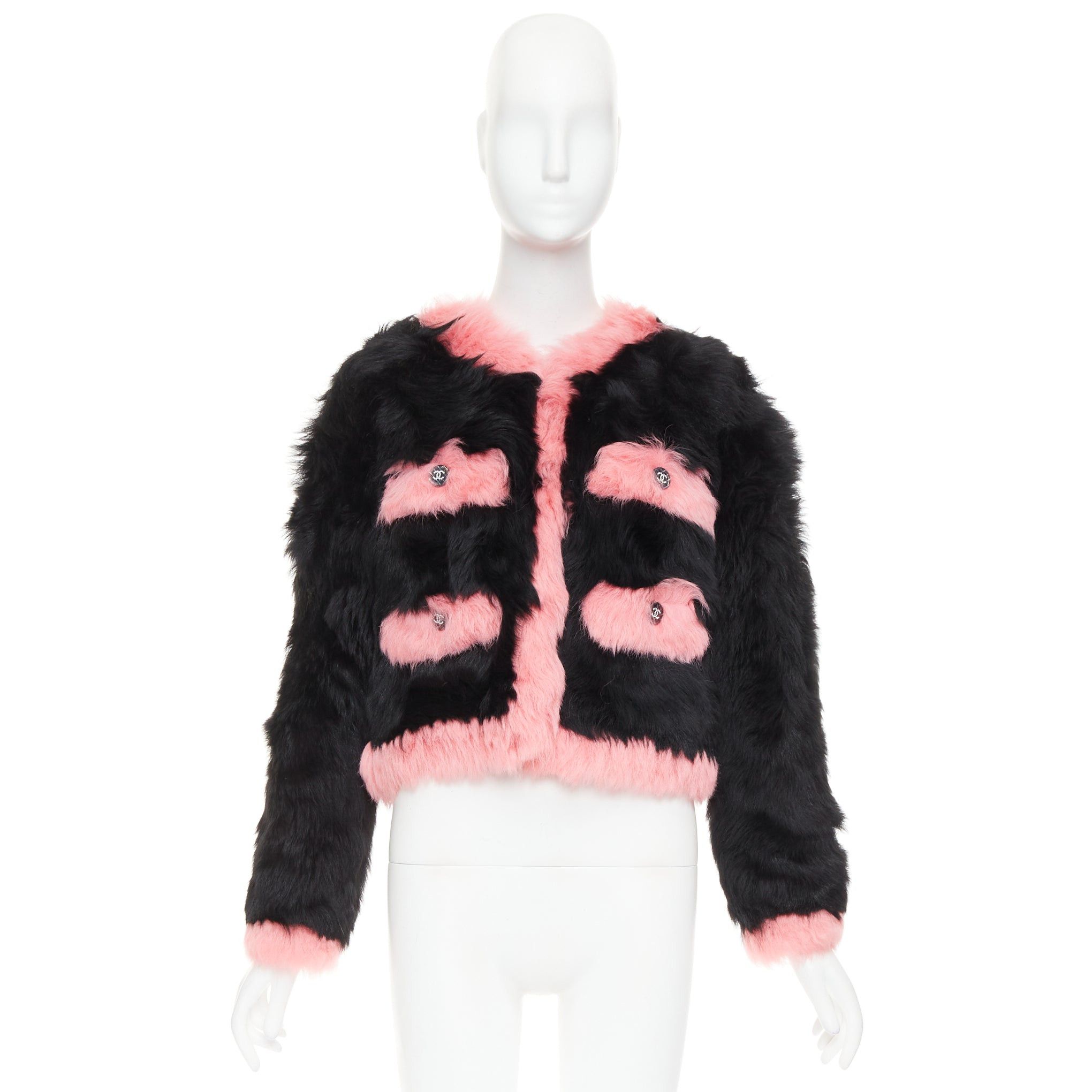 Chanel rare CHANEL 21K black pink shearling fur CC crystal buttons 4 pocket jacket FR36 S Size S / US 4 / IT 40 - 10 Thumbnail