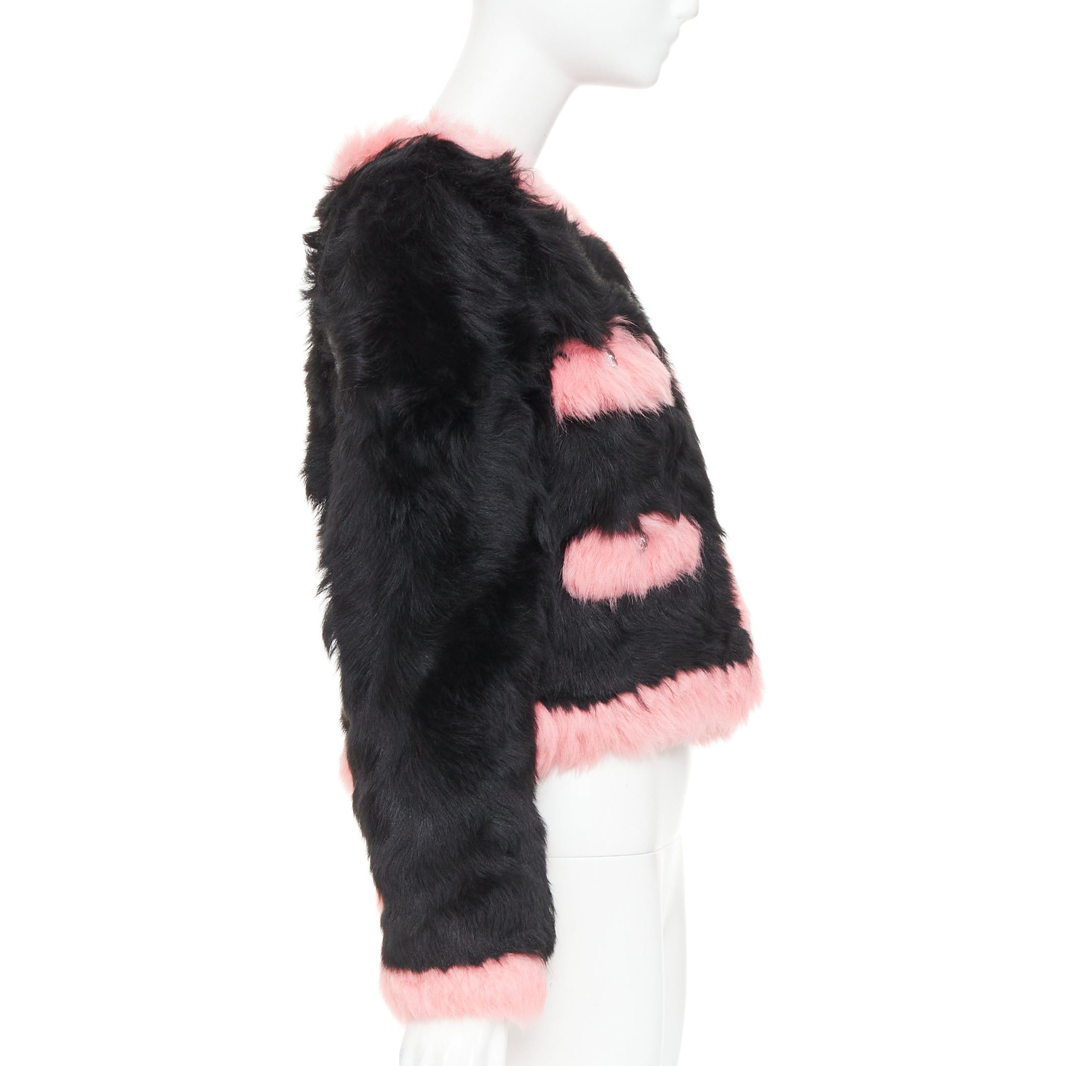 Chanel rare CHANEL 21K black pink shearling fur CC crystal buttons 4 pocket jacket FR36 S Size S / US 4 / IT 40 - 5 Thumbnail