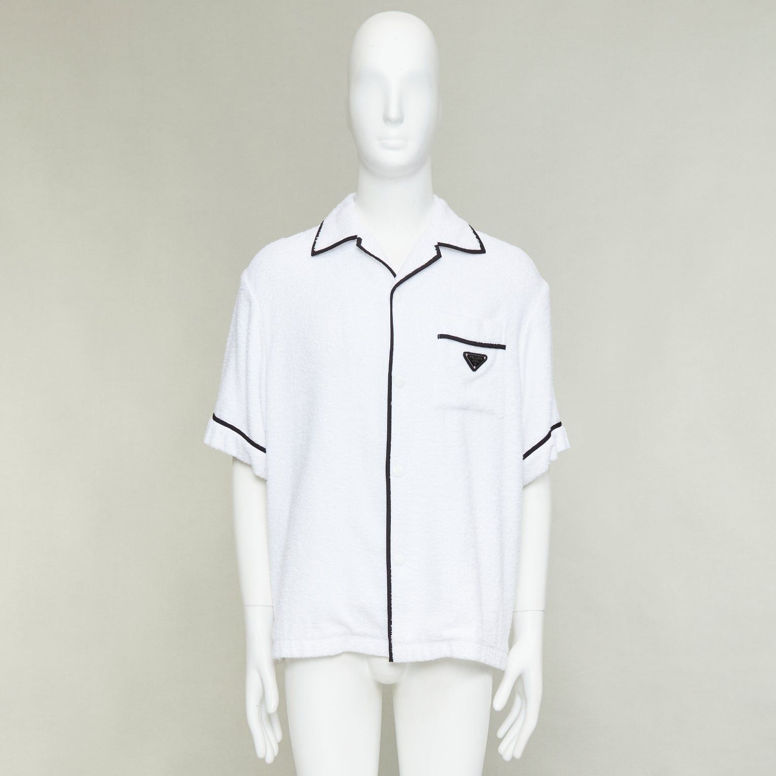 Prada PRADA 2021 white terry towelling black triangle logo plaque bowling shirt L Size US L / EU 52-54 / 3 - 8 Thumbnail