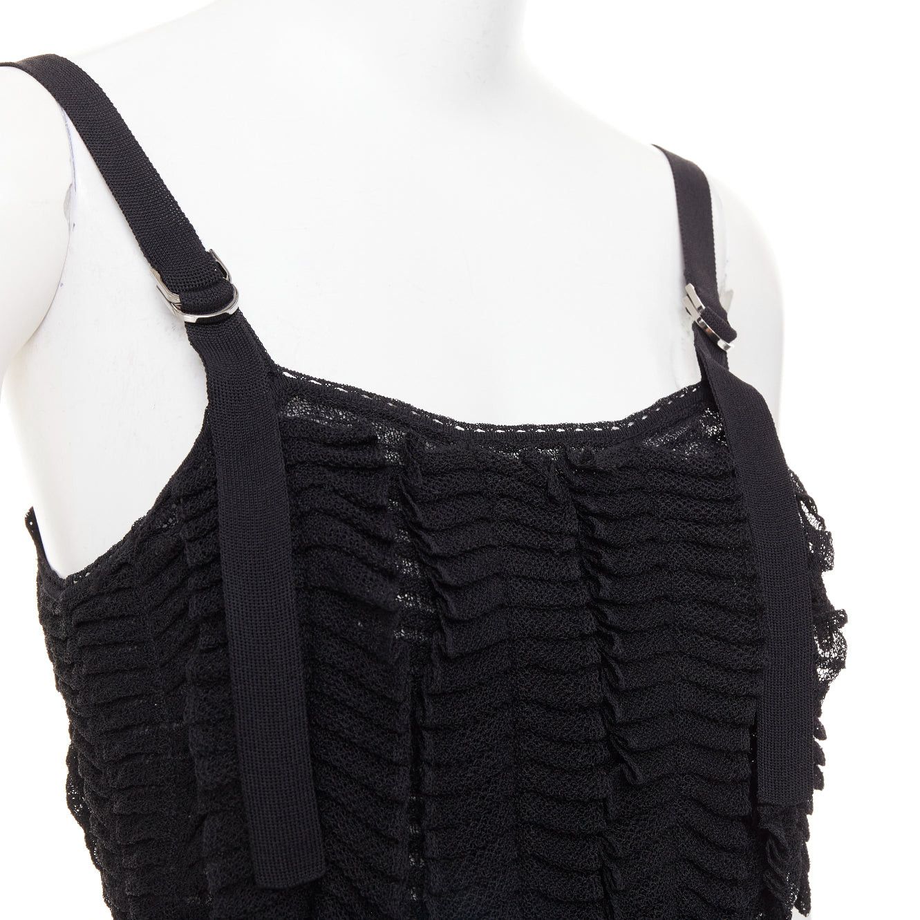 Dior CHRISTIAN DIOR Galliano 2003 Vintage Bondage black shredded knit buckle ruffle dress FR38 M Size M / US 6-8 / IT 42-44 - 7 Thumbnail