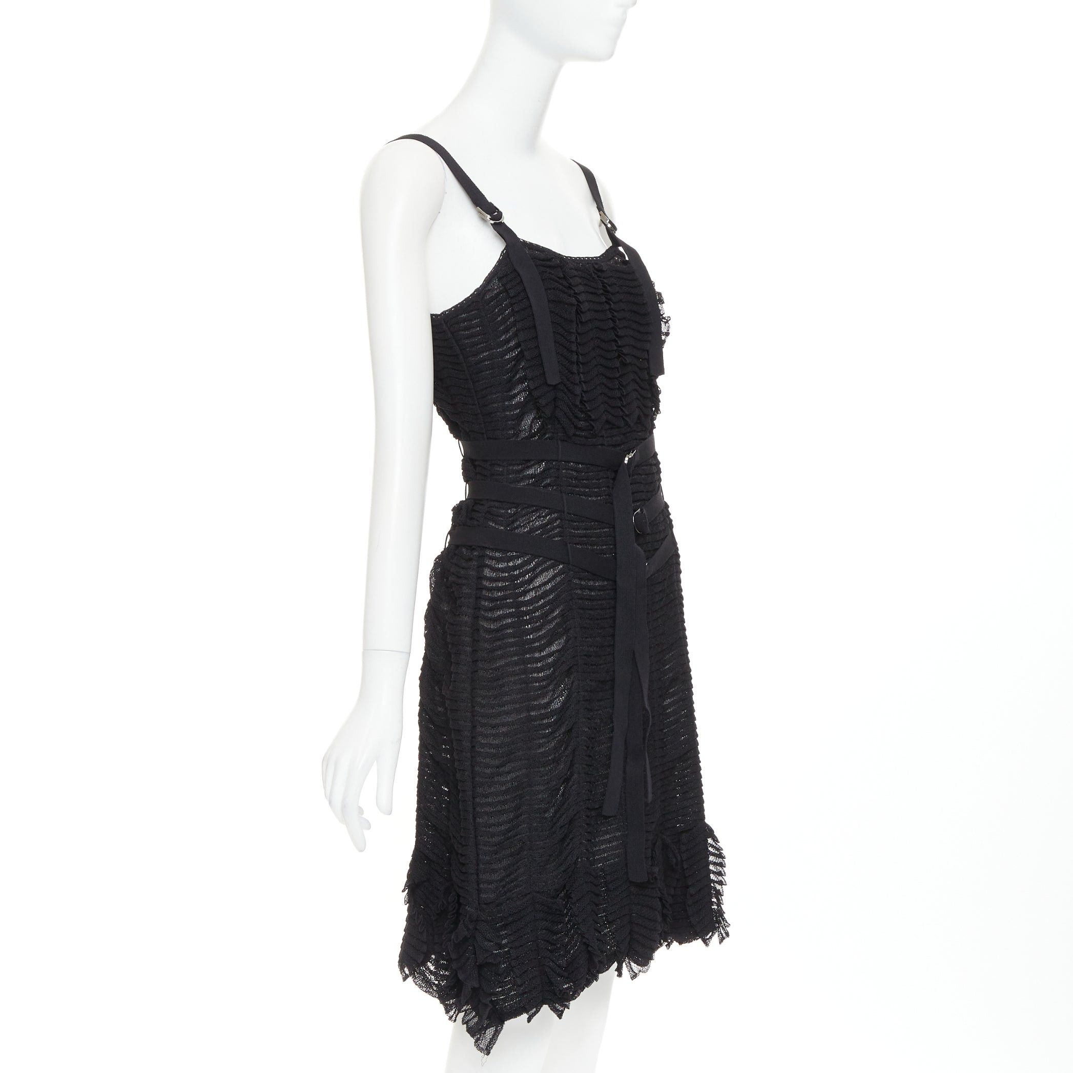 Dior CHRISTIAN DIOR Galliano 2003 Vintage Bondage black shredded knit buckle ruffle dress FR38 M Size M / US 6-8 / IT 42-44 - 3 Thumbnail