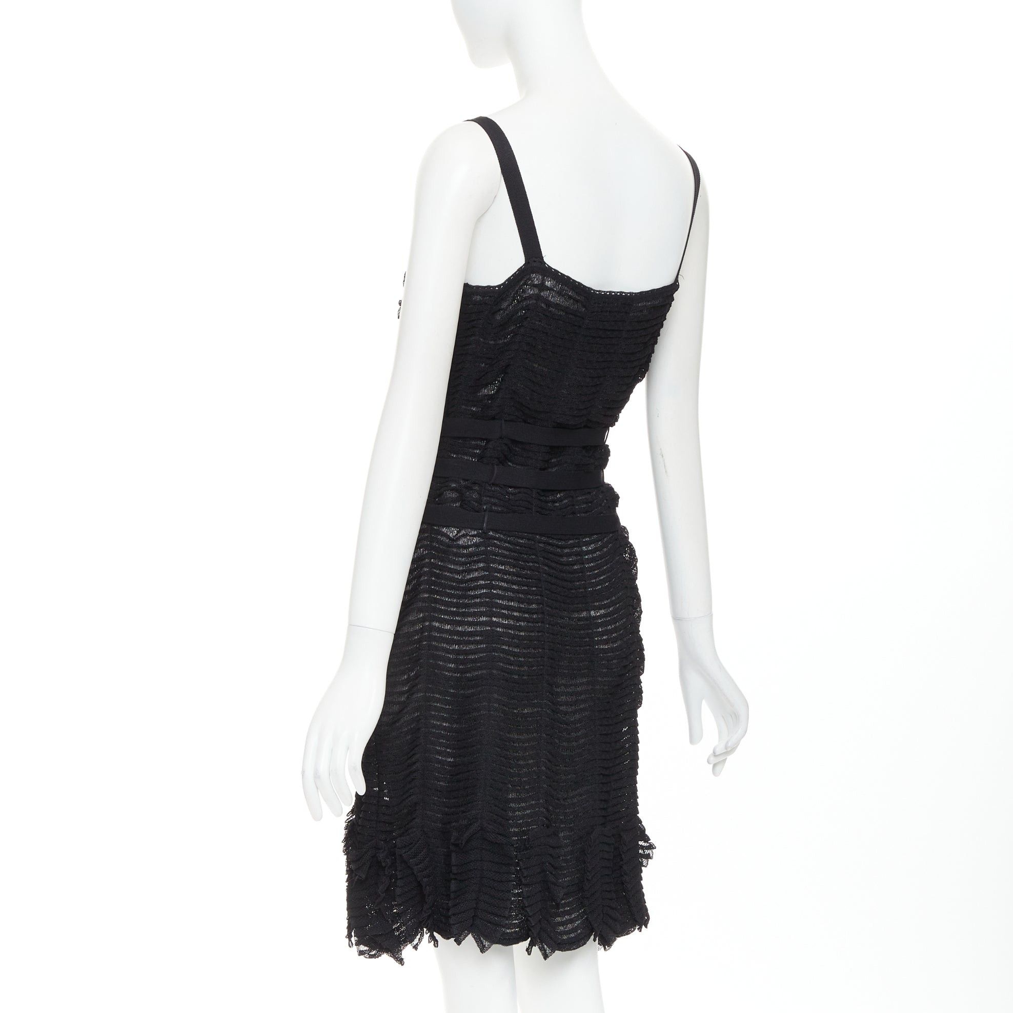 Dior CHRISTIAN DIOR Galliano 2003 Vintage Bondage black shredded knit buckle ruffle dress FR38 M Size M / US 6-8 / IT 42-44 - 6 Thumbnail