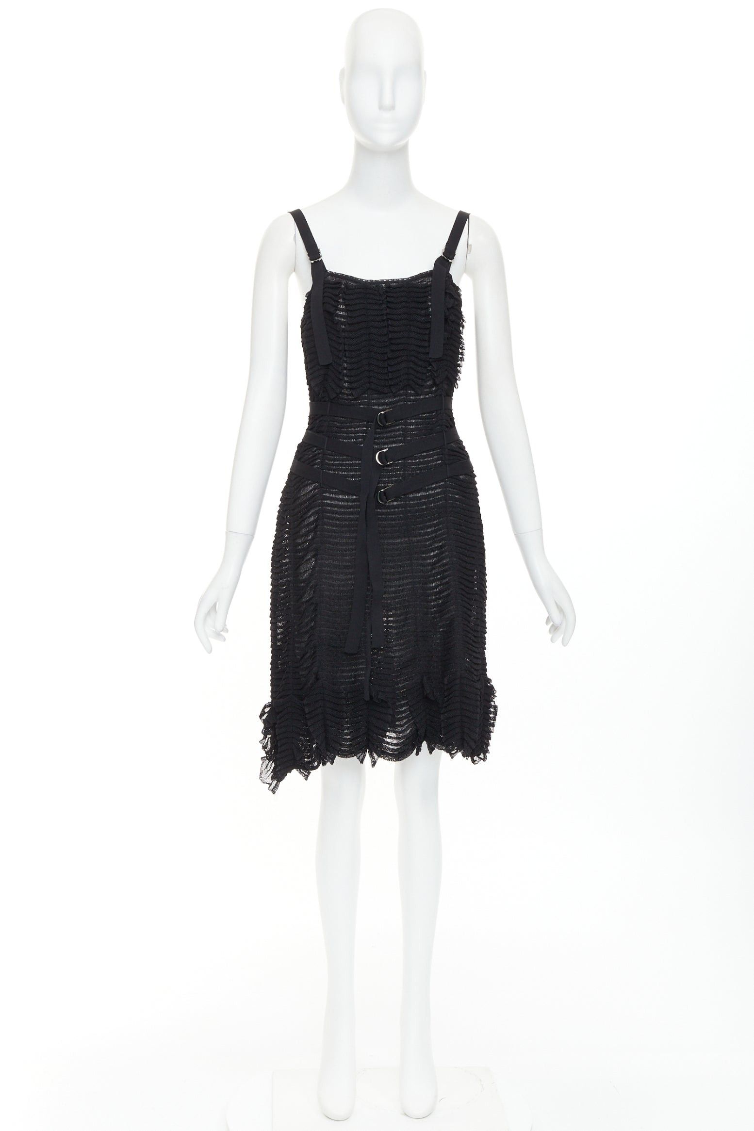 Dior CHRISTIAN DIOR Galliano 2003 Vintage Bondage black shredded knit buckle ruffle dress FR38 M Size M / US 6-8 / IT 42-44 - 10 Thumbnail