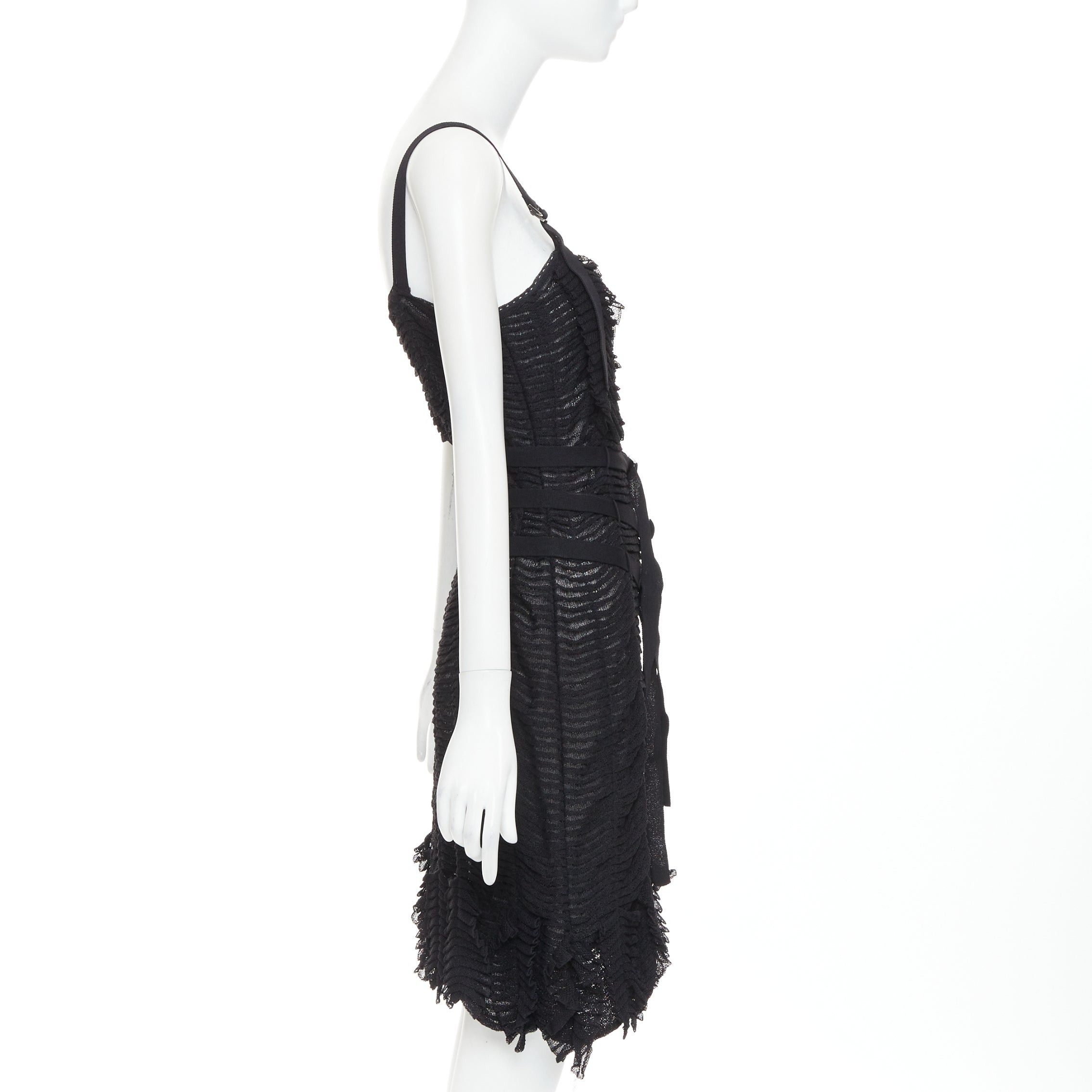 Dior CHRISTIAN DIOR Galliano 2003 Vintage Bondage black shredded knit buckle ruffle dress FR38 M Size M / US 6-8 / IT 42-44 - 4 Thumbnail