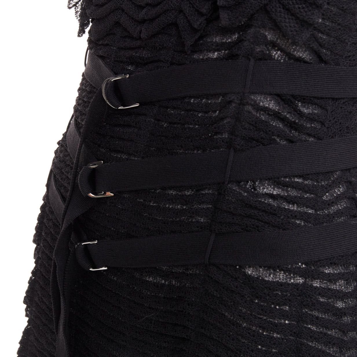 Dior CHRISTIAN DIOR Galliano 2003 Vintage Bondage black shredded knit buckle ruffle dress FR38 M Size M / US 6-8 / IT 42-44 - 2 Thumbnail