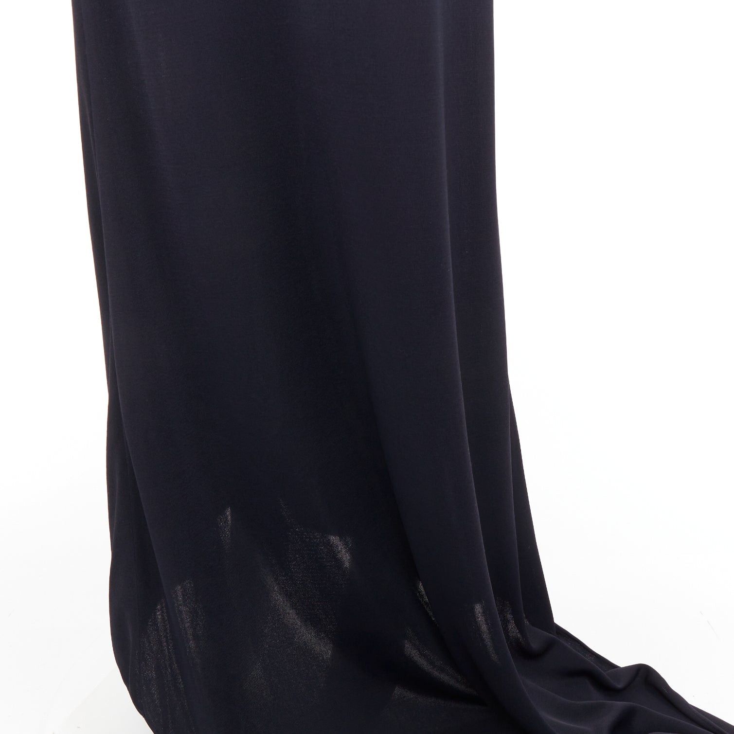 Salvatore Ferragamo FERRAGAMO Maximilian Davis 2023 black viscose blend off shoulder drape train gown M Size M / US 6-8 / IT 42-44 - 7 Thumbnail