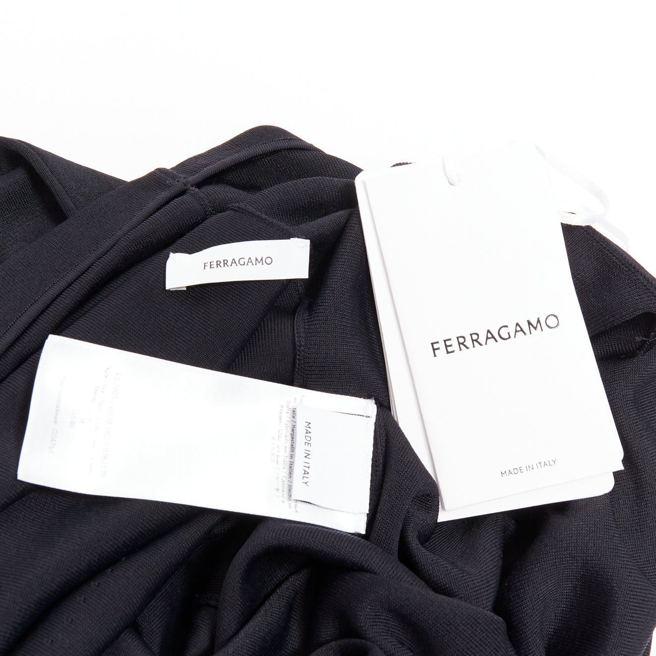 Salvatore Ferragamo FERRAGAMO Maximilian Davis 2023 black viscose blend off shoulder drape train gown M Size M / US 6-8 / IT 42-44 - 8 Thumbnail