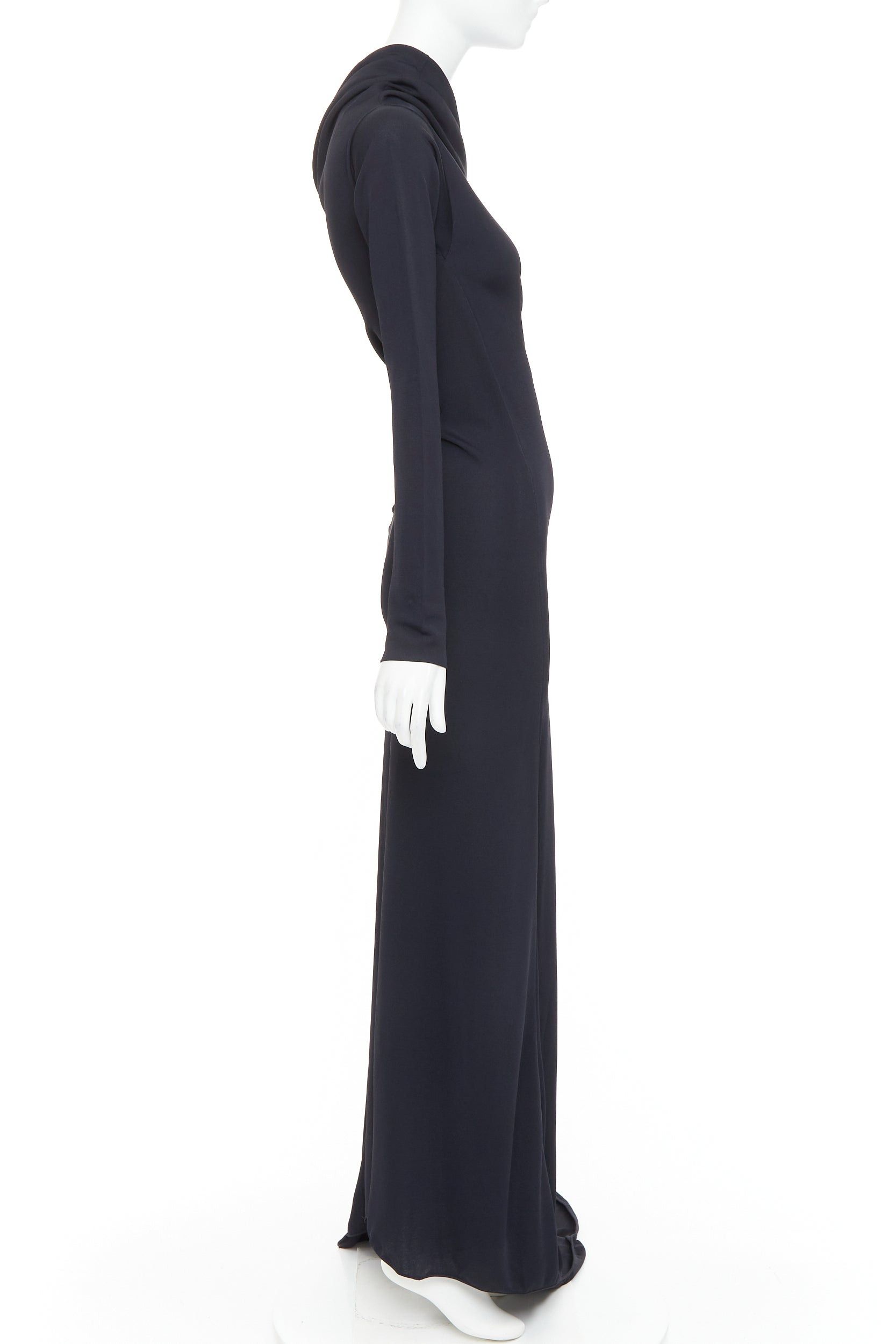 Salvatore Ferragamo FERRAGAMO Maximilian Davis 2023 black viscose blend off shoulder drape train gown M Size M / US 6-8 / IT 42-44 - 4 Thumbnail