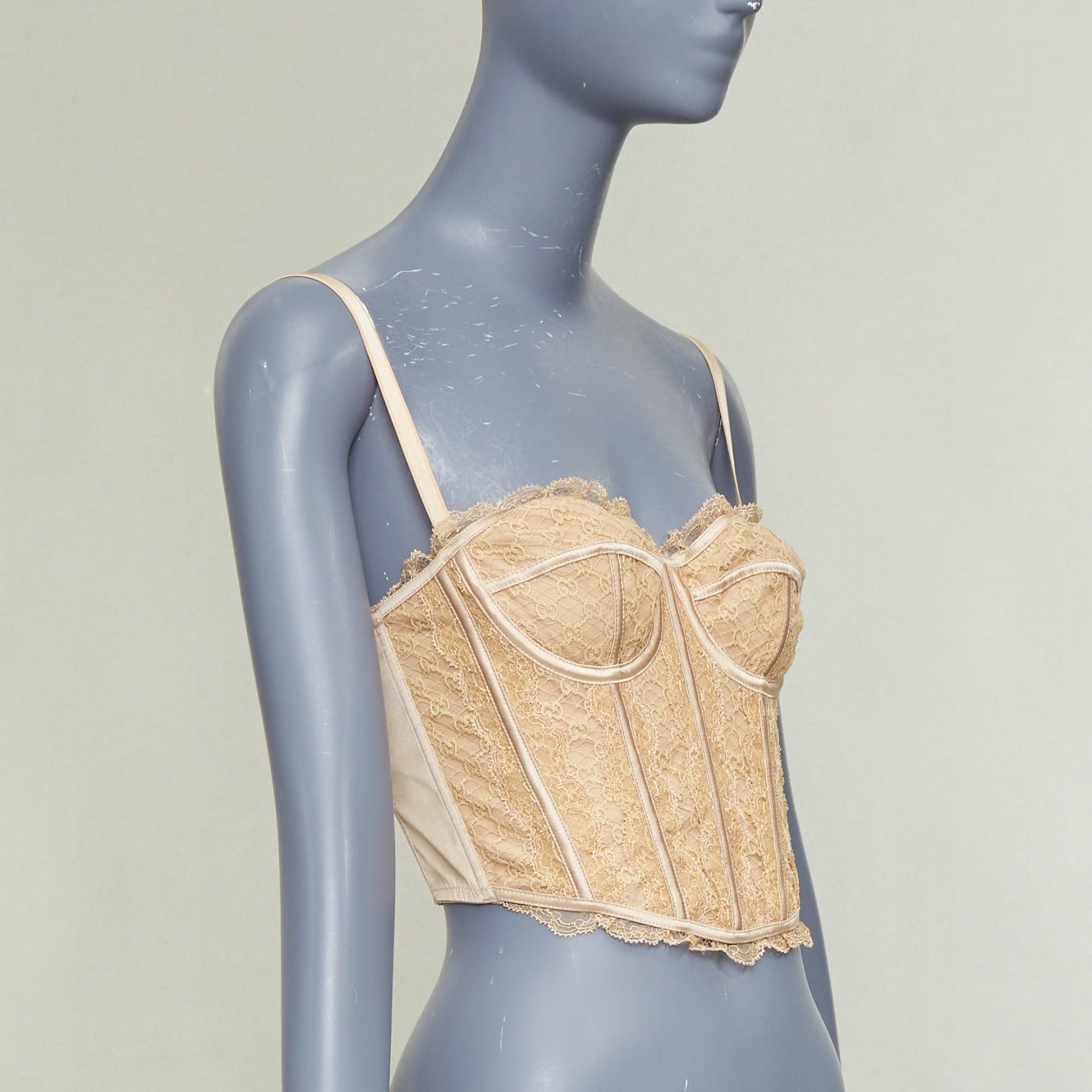 Gucci GUCCI 2022 Runway Aria nude beige GG monogram net lace corset bustier top S Size S / US 4 / IT 40 - 3 Thumbnail
