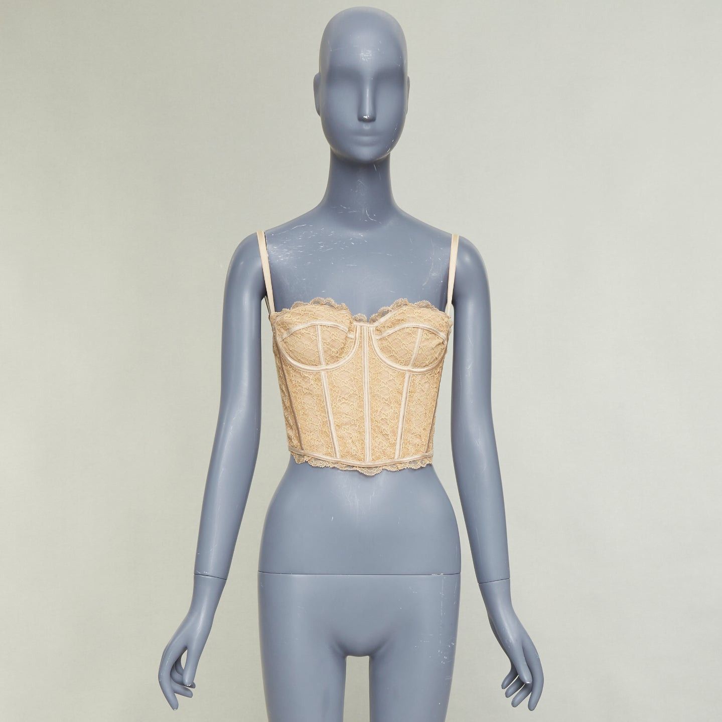 Gucci GUCCI 2022 Runway Aria nude beige GG monogram net lace corset bustier top S Size S / US 4 / IT 40 - 9 Thumbnail
