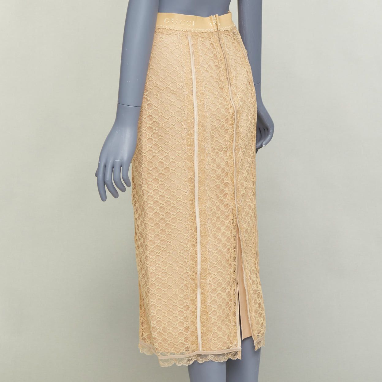 Gucci GUCCI 2022 Runway Aria beige nude GG mesh lace lingerie midi skirt S Size 27" / US 4 / IT 40 - 6 Thumbnail