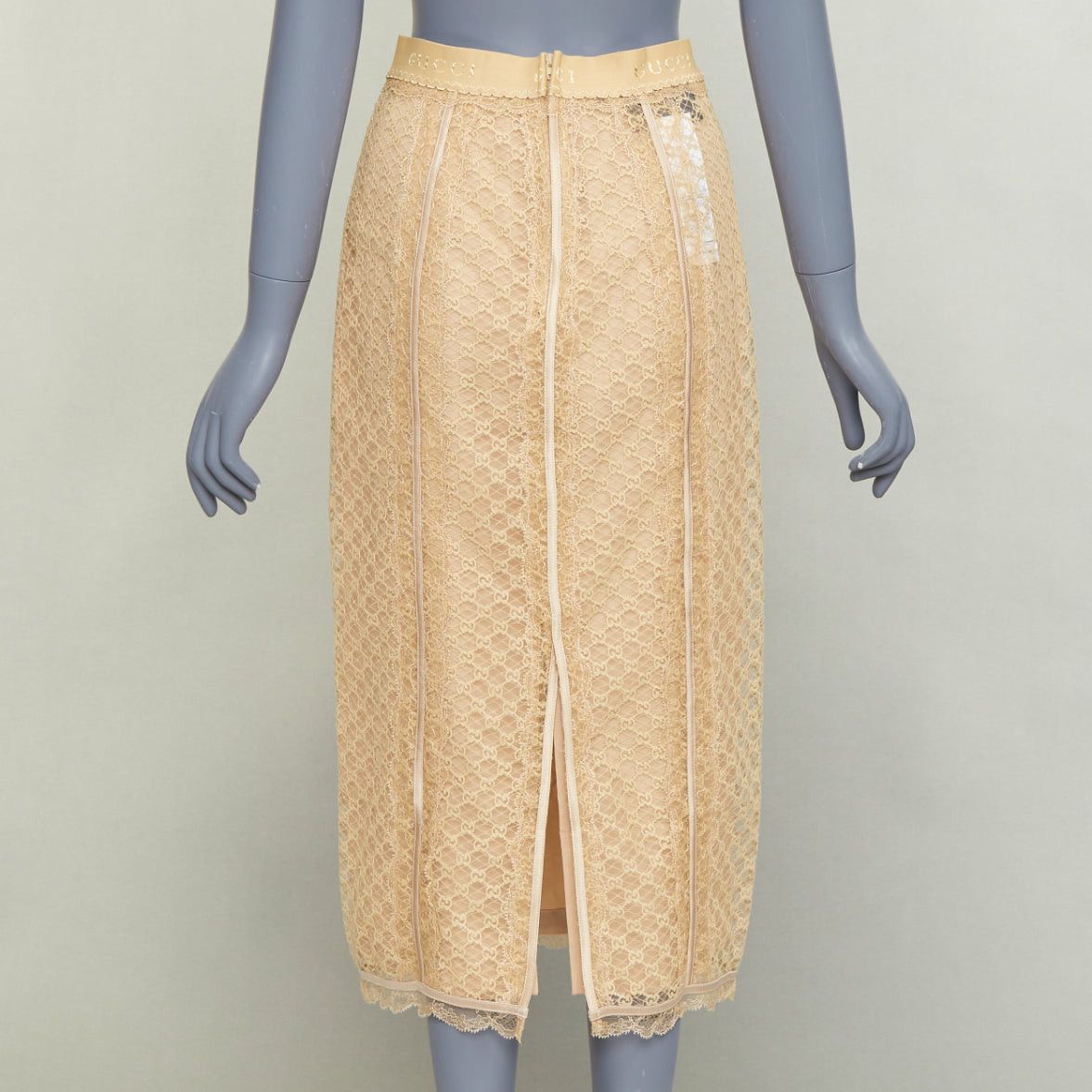Gucci GUCCI 2022 Runway Aria beige nude GG mesh lace lingerie midi skirt S Size 27" / US 4 / IT 40 - 5 Thumbnail