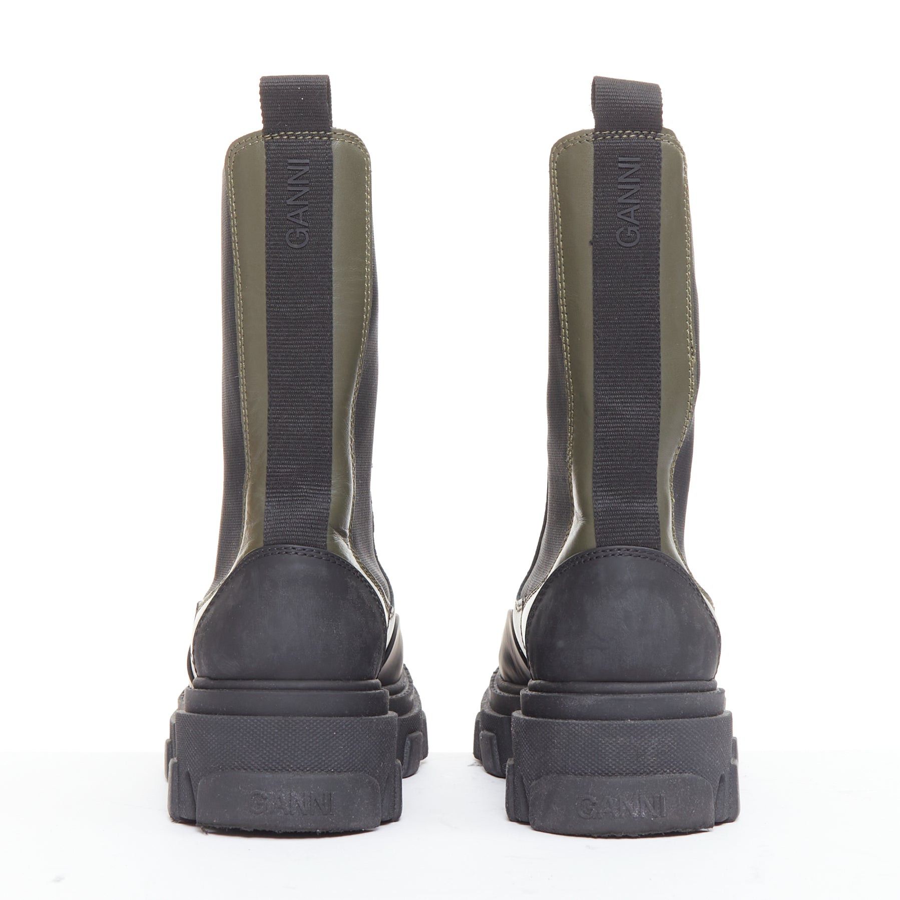Ganni GANNI Kalamata army green leather black rubber elastic gusset tall chelsea boots EU39 Size US 9 / IT 39 - 5 Thumbnail