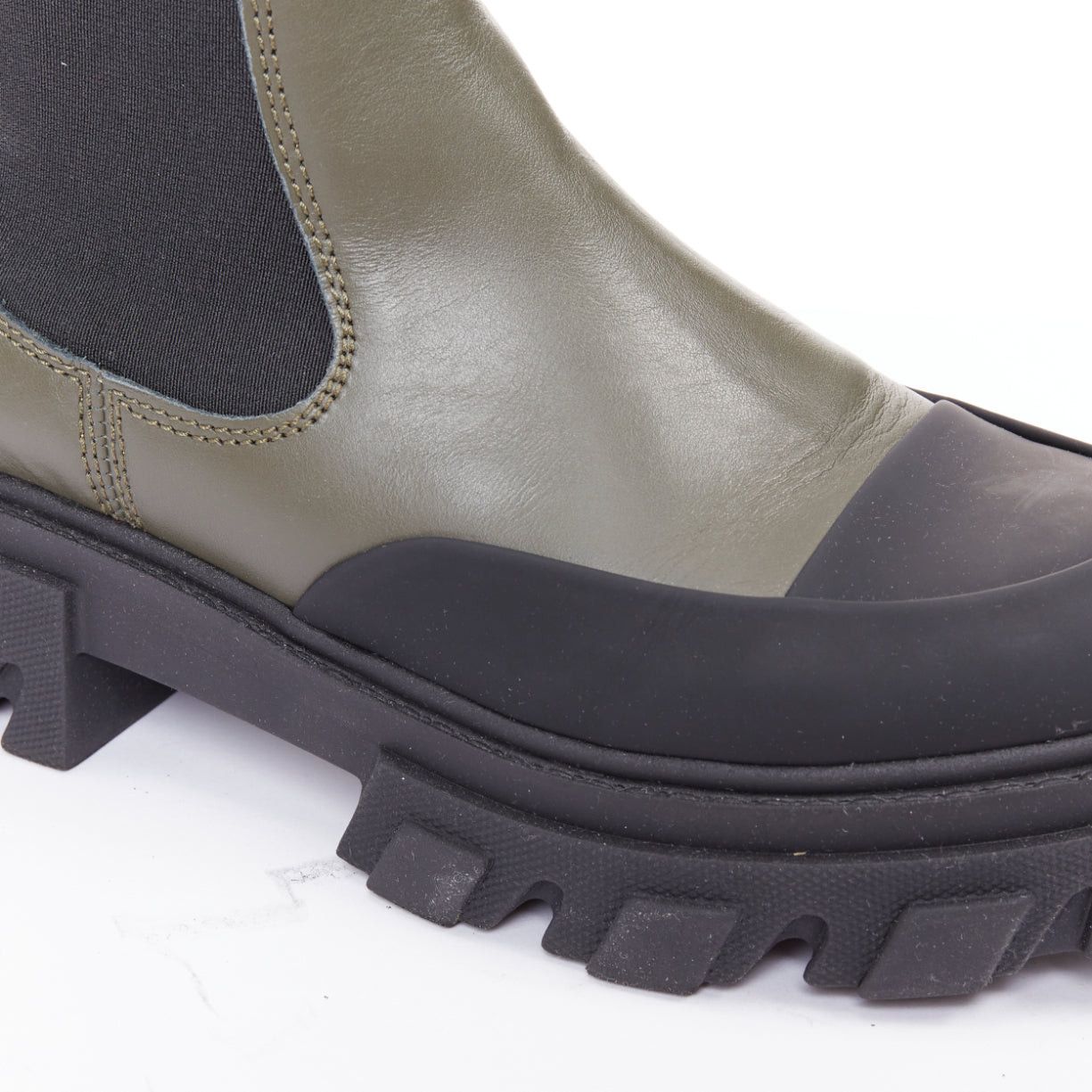 Ganni GANNI Kalamata army green leather black rubber elastic gusset tall chelsea boots EU39 Size US 9 / IT 39 - 7 Thumbnail