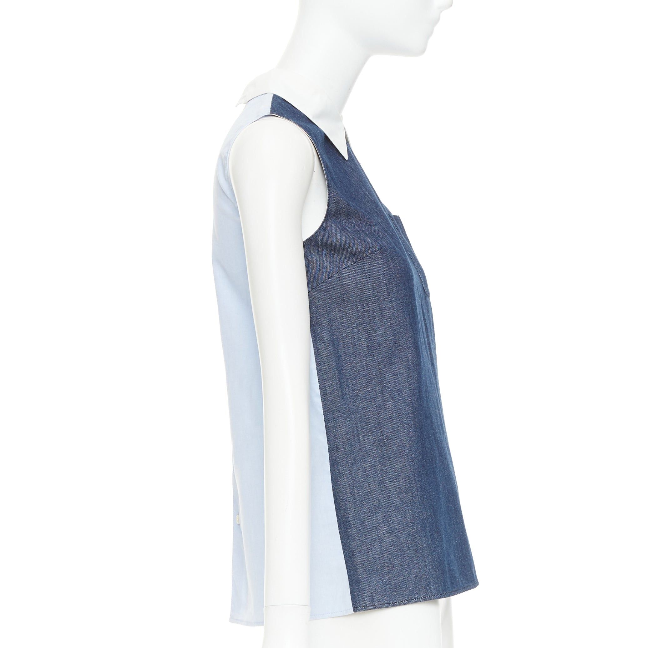 Miu Miu MIU MIU 2015 blue denim patchwork white collar pocket tunic shirt top IT38 XS Size XS / US 0-2 / IT 36-38 - 4 Thumbnail