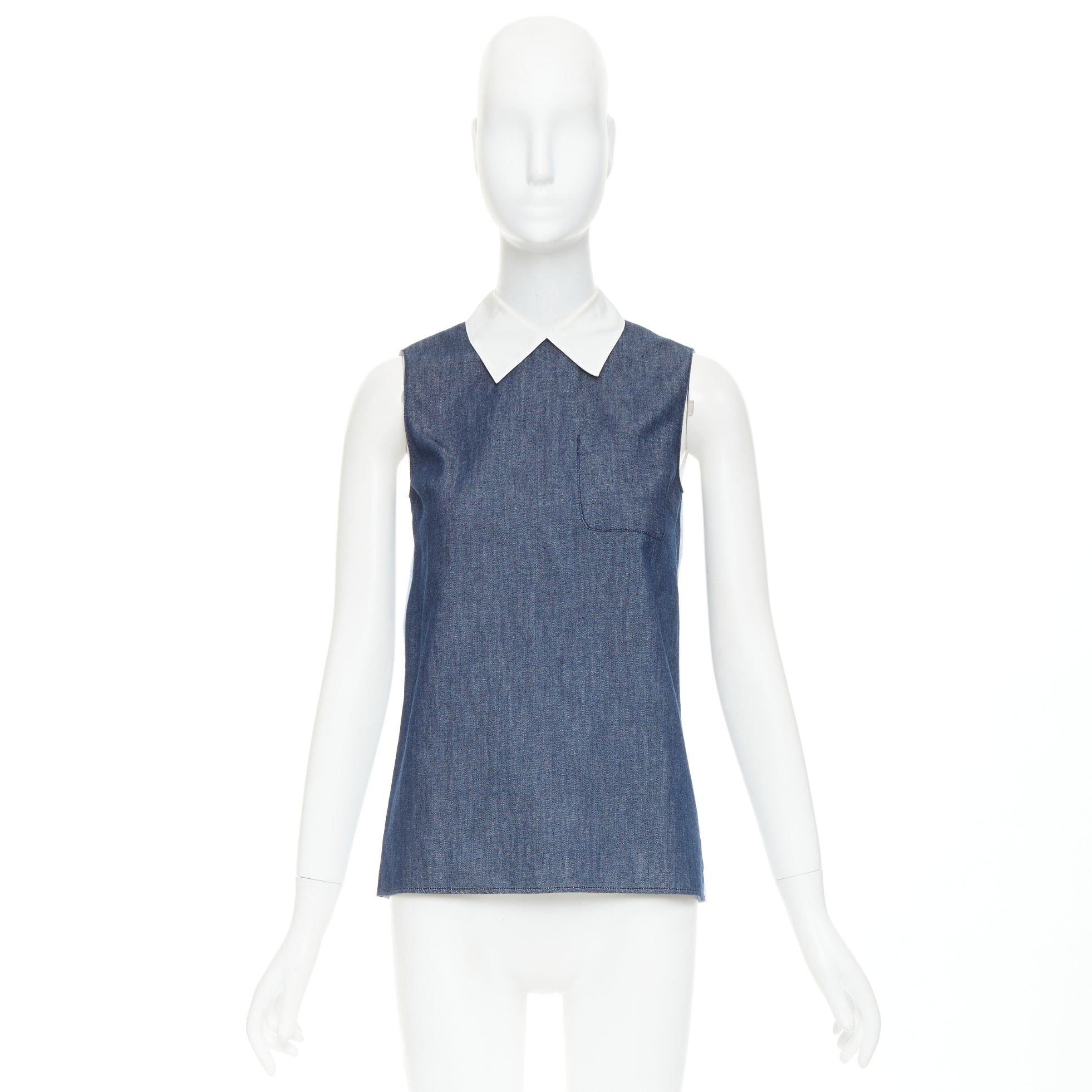 Miu Miu MIU MIU 2015 blue denim patchwork white collar pocket tunic shirt top IT38 XS Size XS / US 0-2 / IT 36-38 - 9 Thumbnail