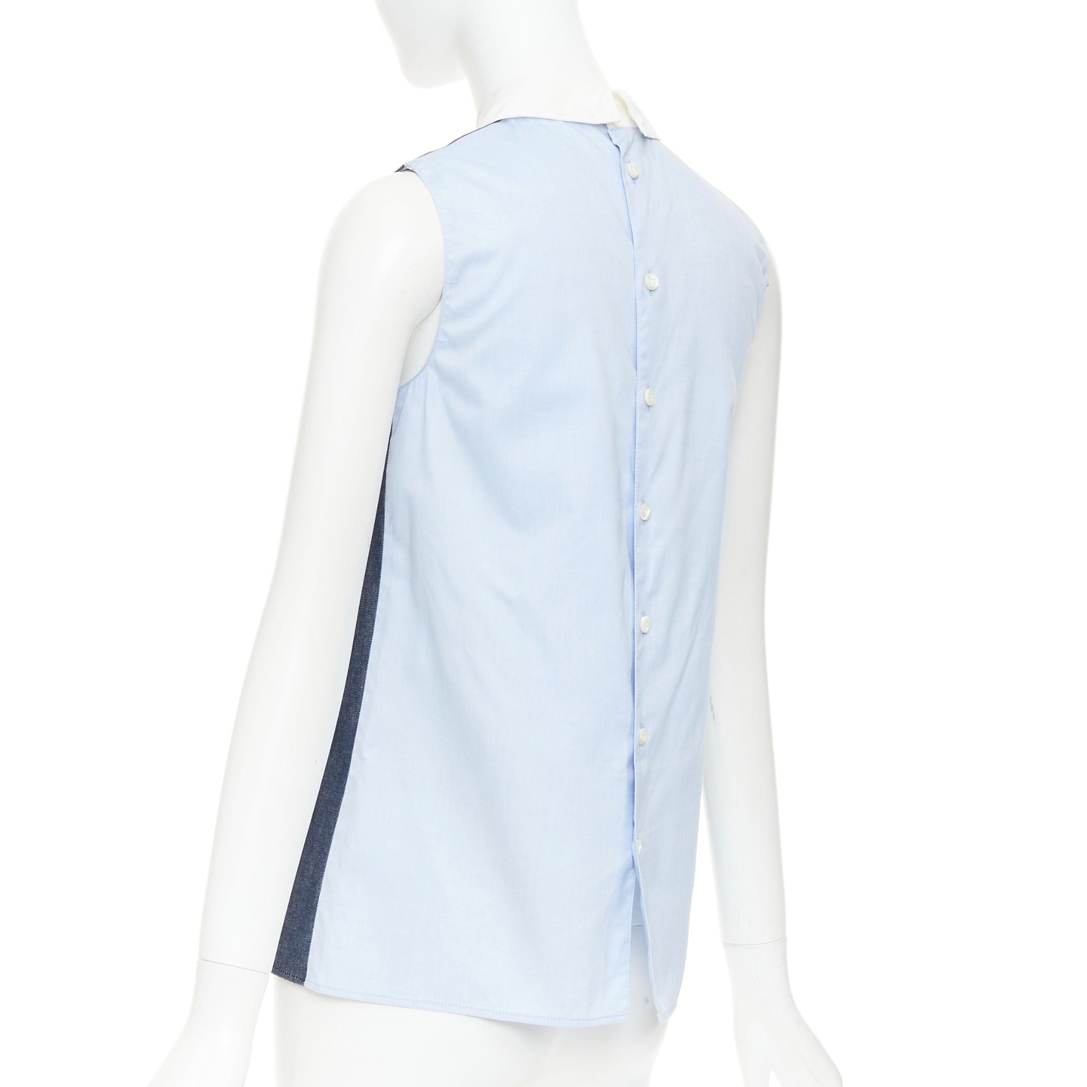 Miu Miu MIU MIU 2015 blue denim patchwork white collar pocket tunic shirt top IT38 XS Size XS / US 0-2 / IT 36-38 - 6 Thumbnail
