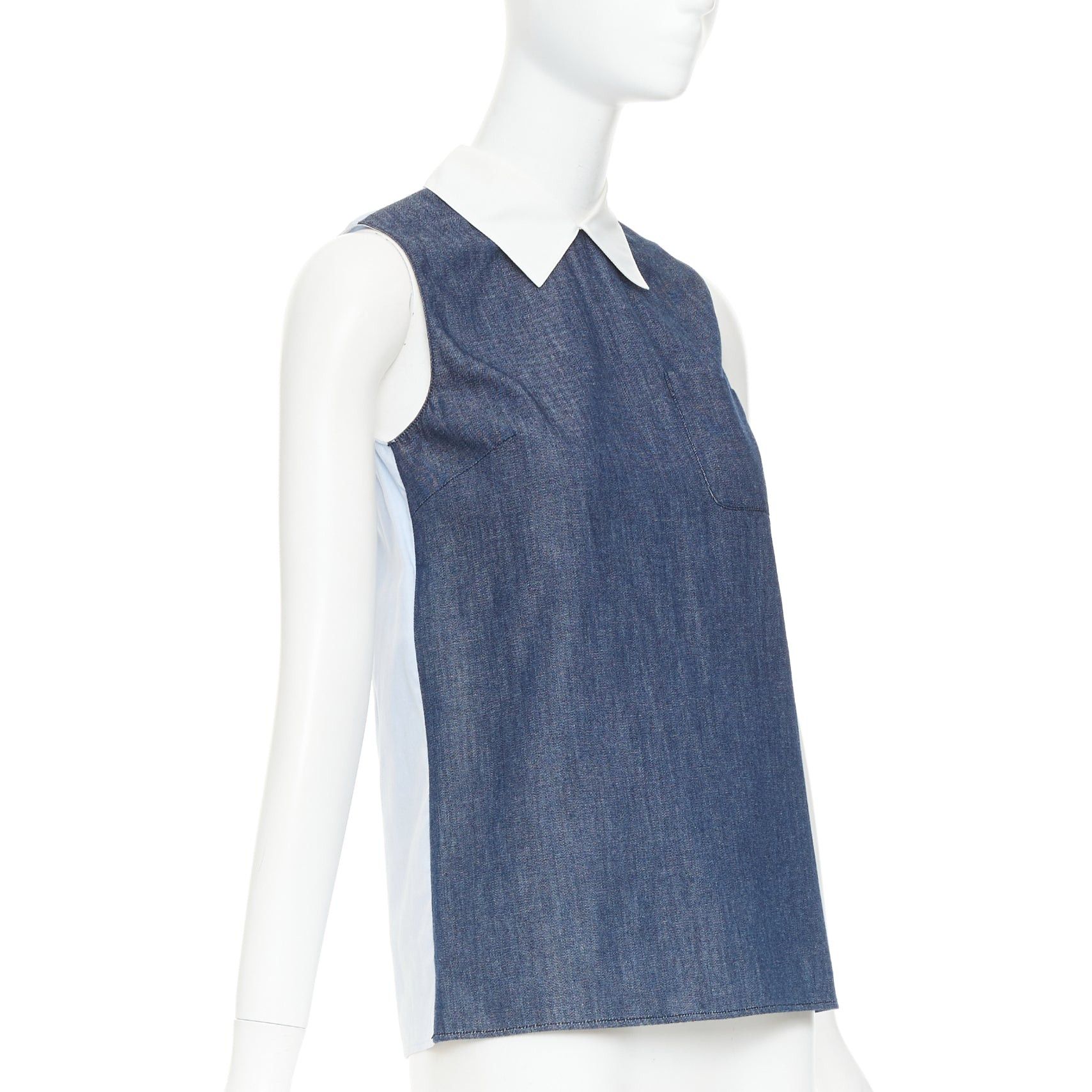 Miu Miu MIU MIU 2015 blue denim patchwork white collar pocket tunic shirt top IT38 XS Size XS / US 0-2 / IT 36-38 - 3 Thumbnail