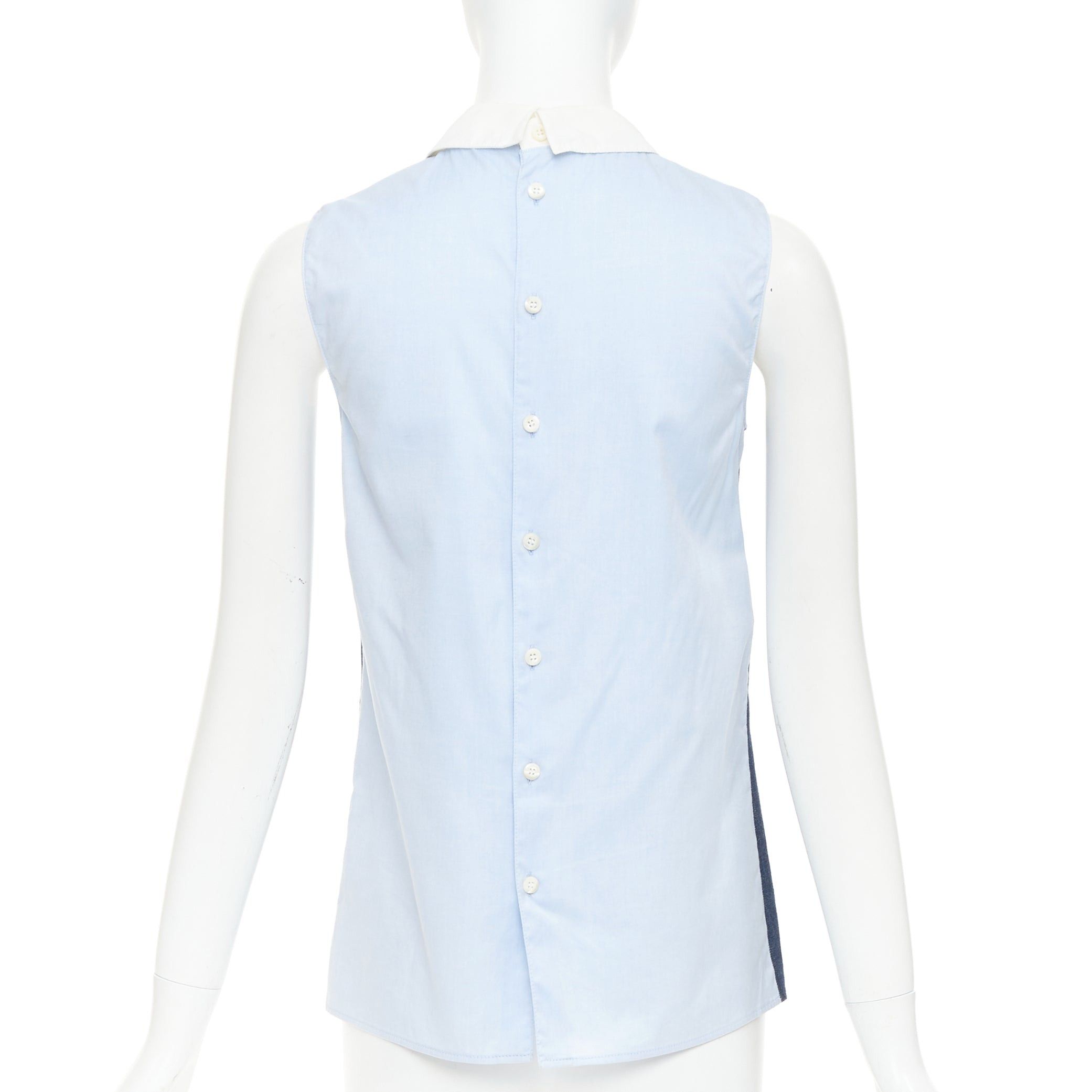Miu Miu MIU MIU 2015 blue denim patchwork white collar pocket tunic shirt top IT38 XS Size XS / US 0-2 / IT 36-38 - 5 Thumbnail