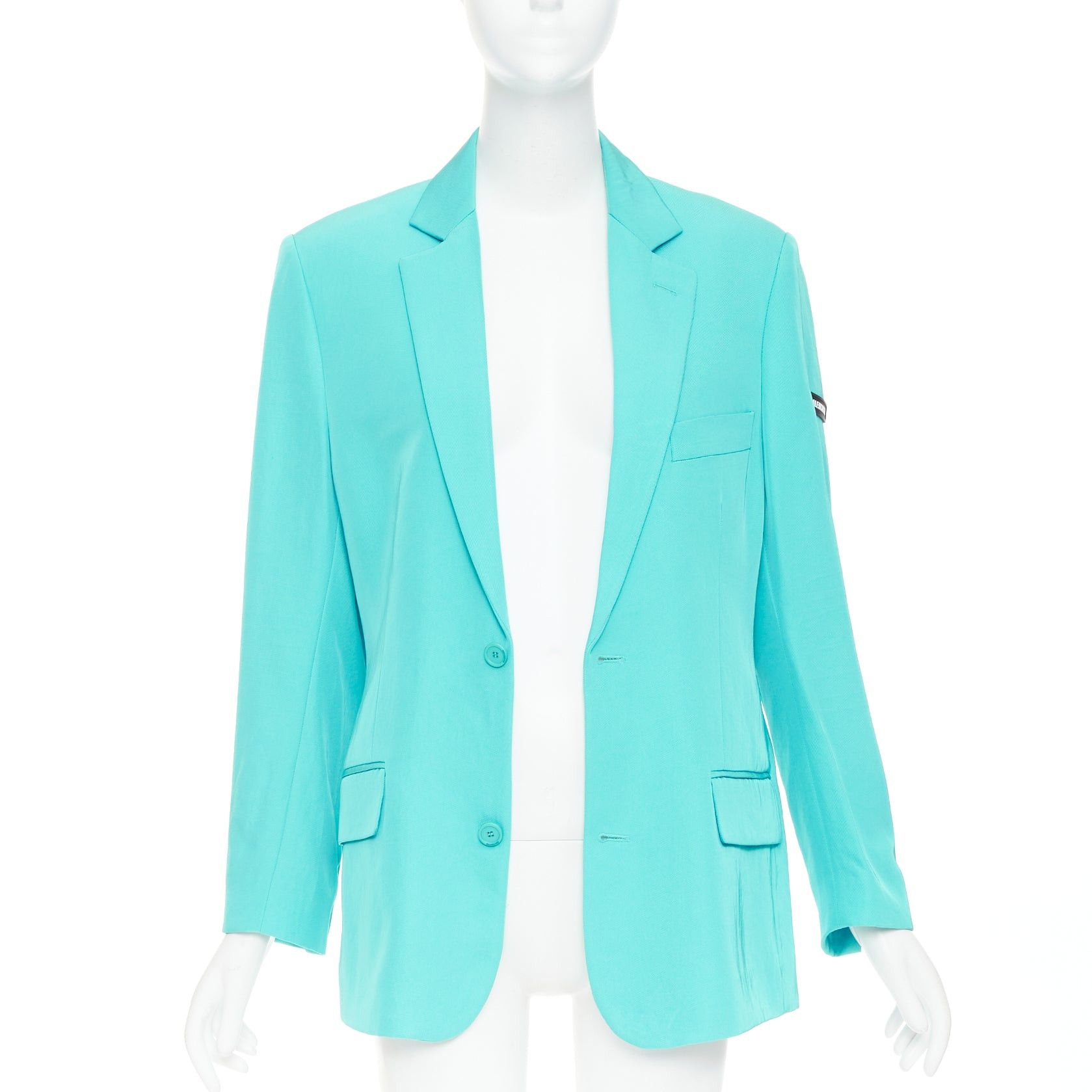 Balenciaga BALENCIAGA 2022 bright turquoise creased twill rubber logo oversized blazer jacket FR34 XS Size XS / US 0-2 / IT 36-38 - 3 Thumbnail