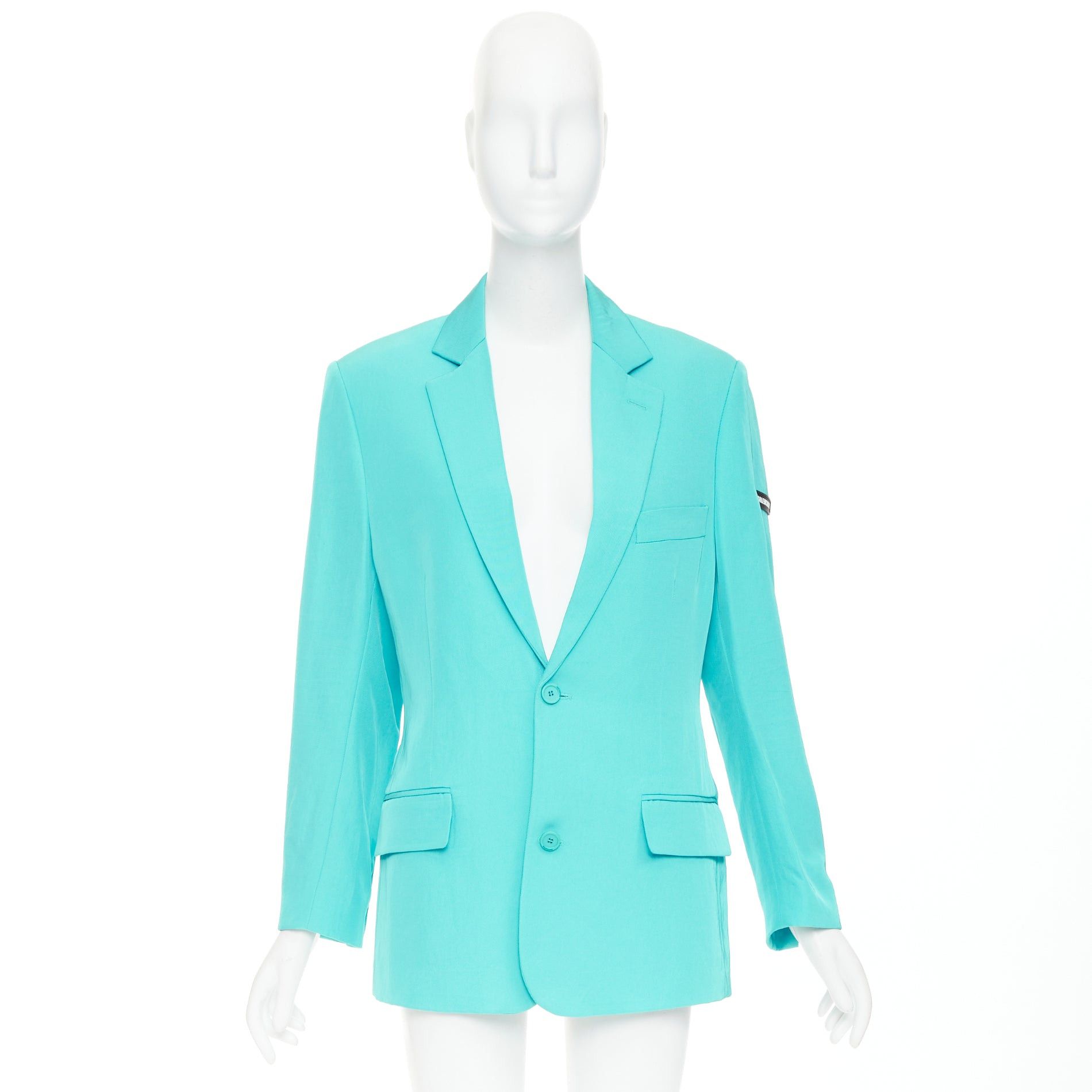 Balenciaga BALENCIAGA 2022 bright turquoise creased twill rubber logo oversized blazer jacket FR34 XS Size XS / US 0-2 / IT 36-38 - 10 Thumbnail