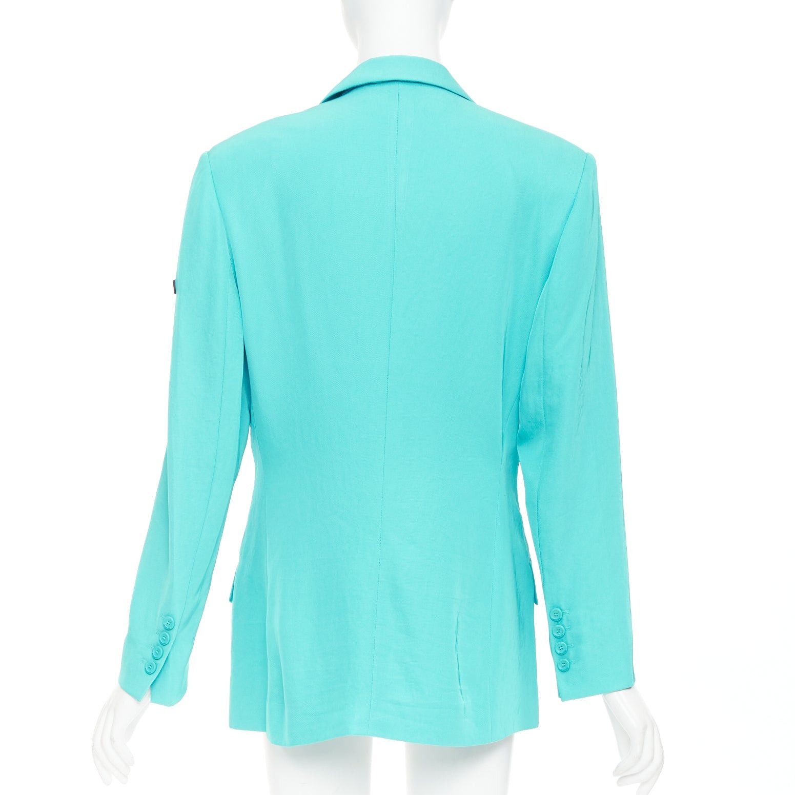 Balenciaga BALENCIAGA 2022 bright turquoise creased twill rubber logo oversized blazer jacket FR34 XS Size XS / US 0-2 / IT 36-38 - 6 Thumbnail