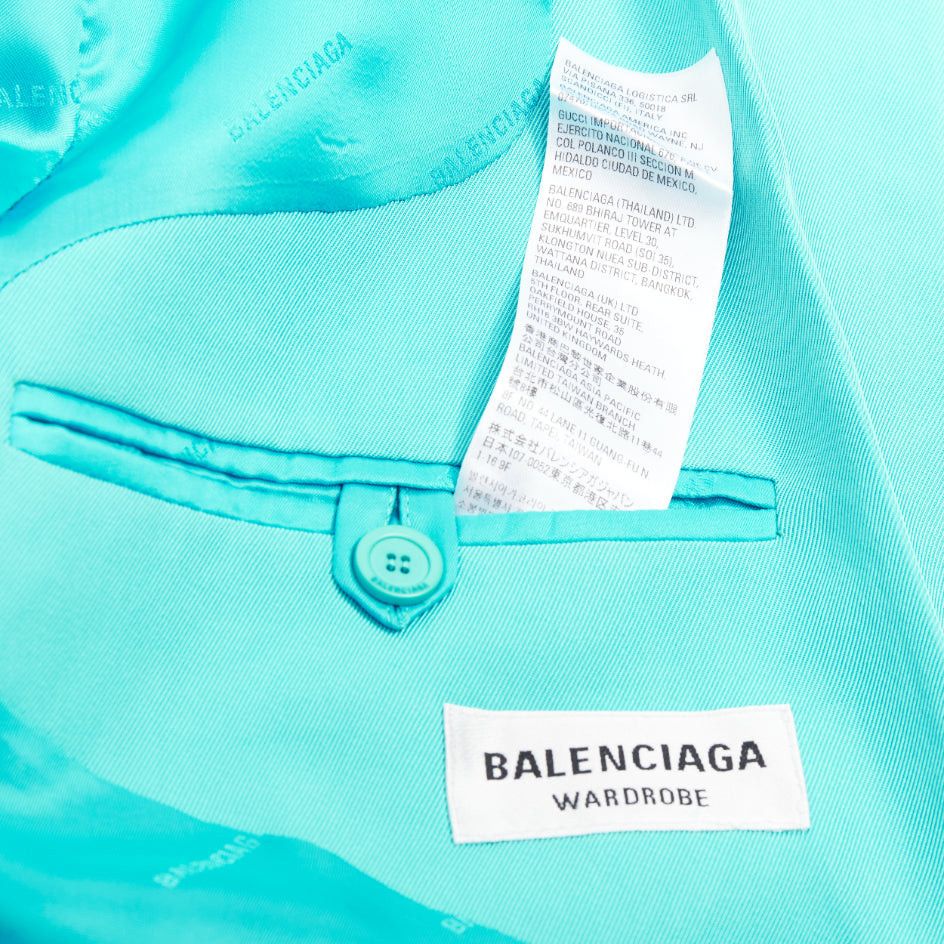 Balenciaga BALENCIAGA 2022 bright turquoise creased twill rubber logo oversized blazer jacket FR34 XS Size XS / US 0-2 / IT 36-38 - 9 Thumbnail