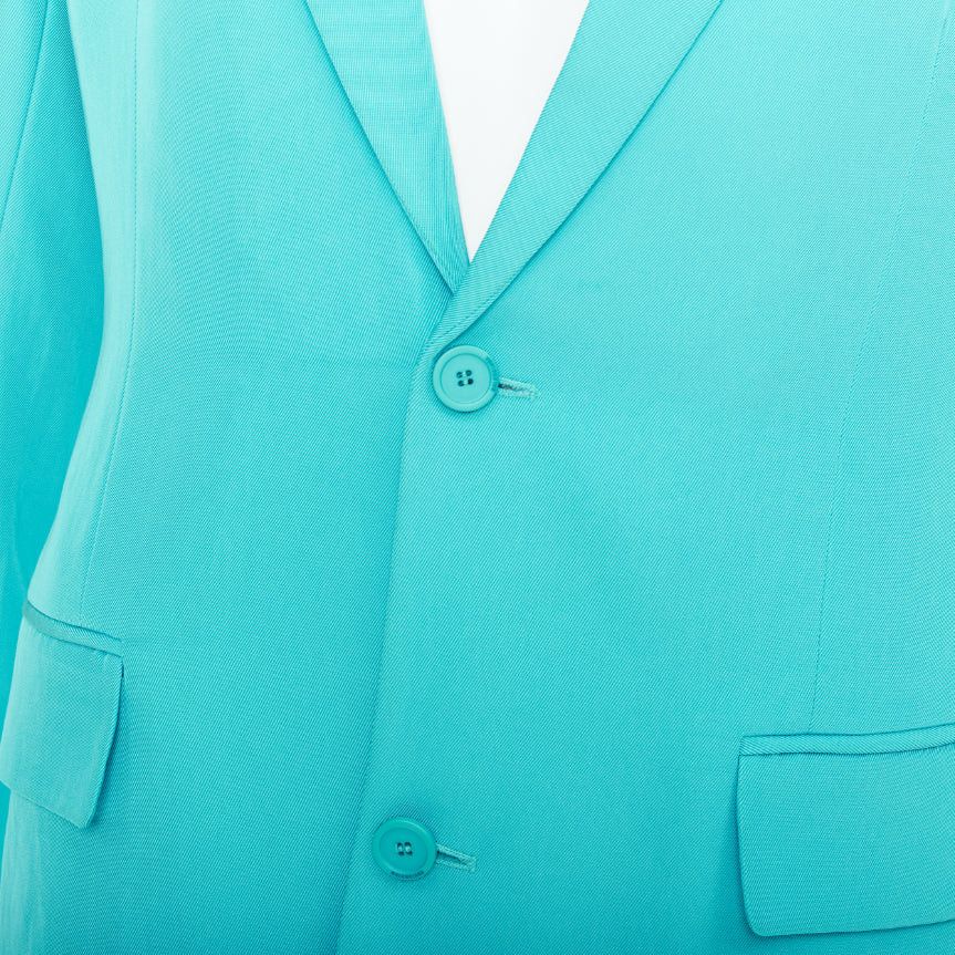 Balenciaga BALENCIAGA 2022 bright turquoise creased twill rubber logo oversized blazer jacket FR34 XS Size XS / US 0-2 / IT 36-38 - 8 Thumbnail