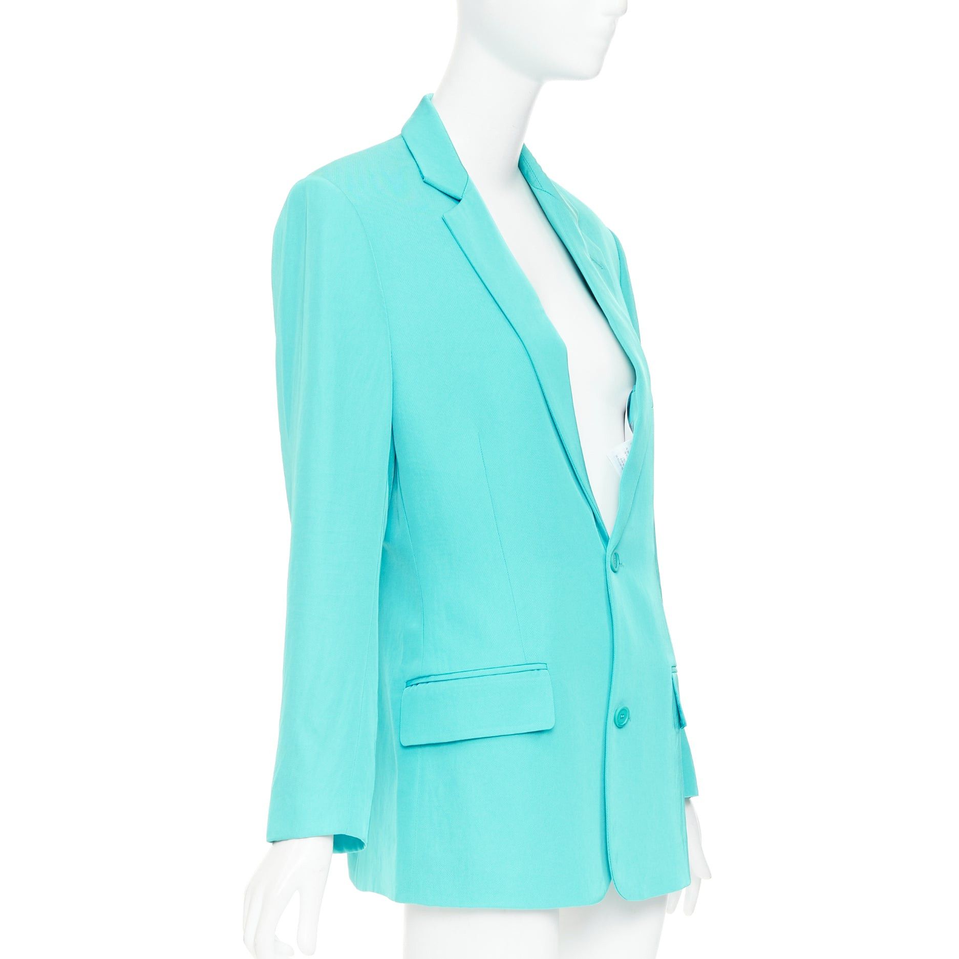 Balenciaga BALENCIAGA 2022 bright turquoise creased twill rubber logo oversized blazer jacket FR34 XS Size XS / US 0-2 / IT 36-38 - 4 Thumbnail