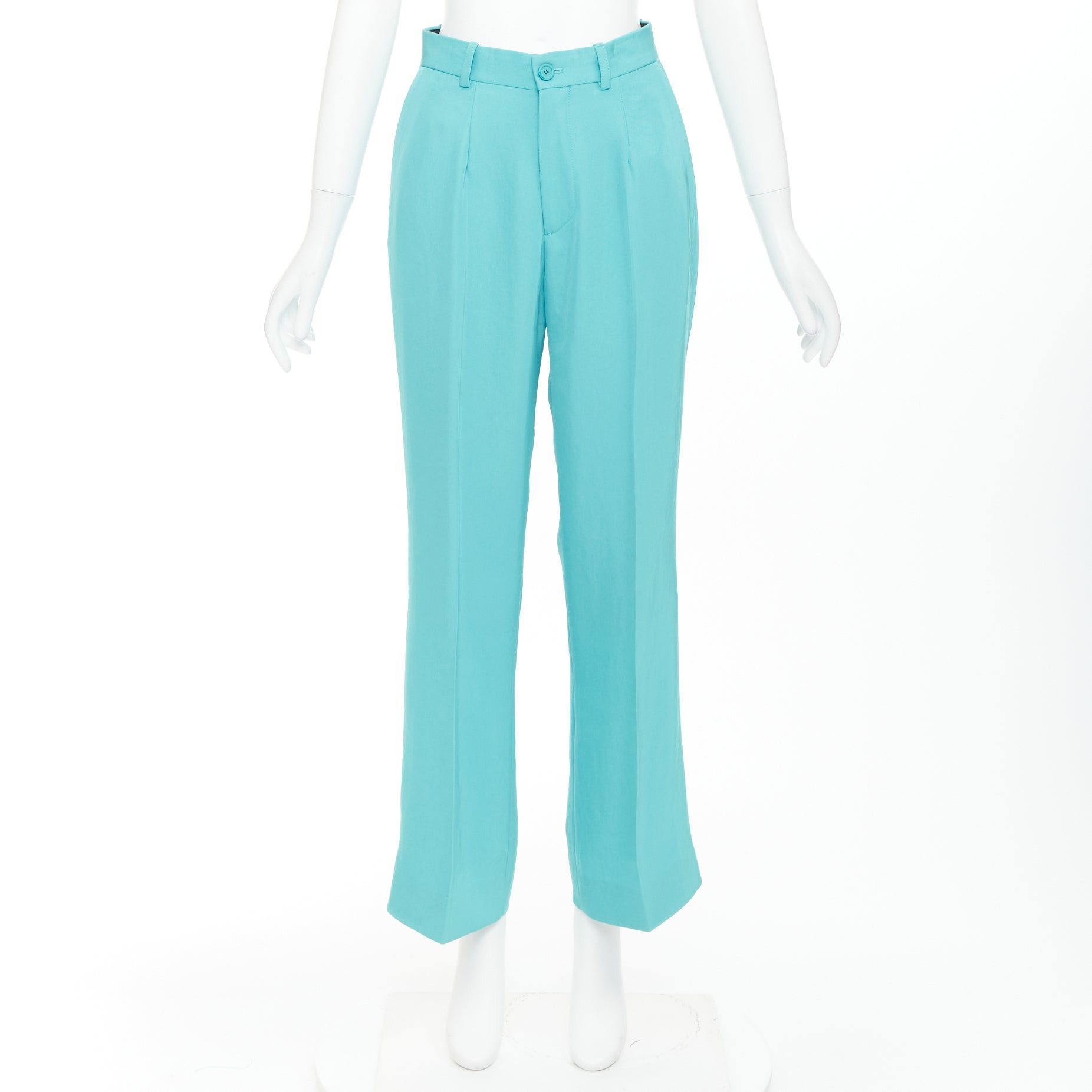 Balenciaga BALENCIAGA 2022 Unfit turquoise blue high sheen twill straight leg pants XS Size 27" / US 4 / IT 40 - 9 Thumbnail