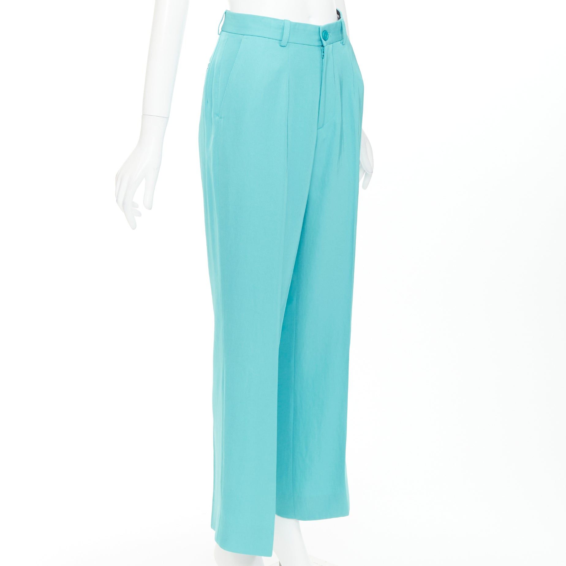 Balenciaga BALENCIAGA 2022 Unfit turquoise blue high sheen twill straight leg pants XS Size 27" / US 4 / IT 40 - 3 Thumbnail