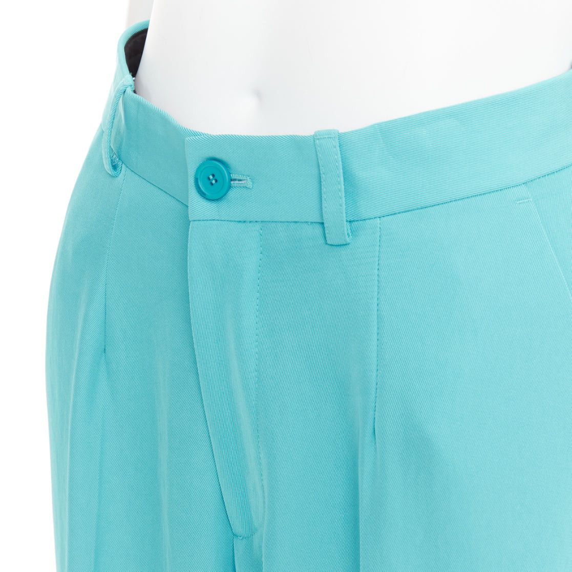 Balenciaga BALENCIAGA 2022 Unfit turquoise blue high sheen twill straight leg pants XS Size 27" / US 4 / IT 40 - 2 Thumbnail