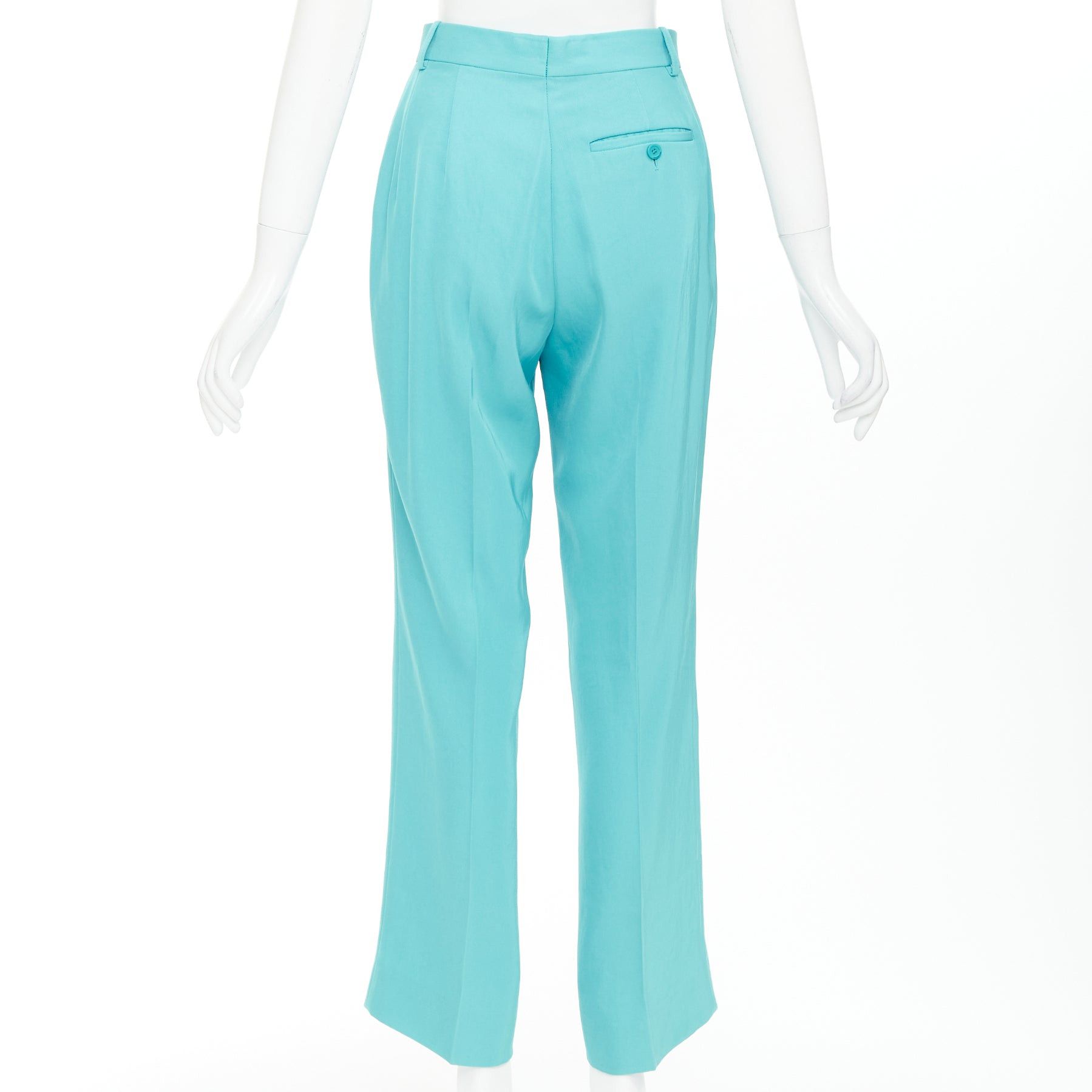 Balenciaga BALENCIAGA 2022 Unfit turquoise blue high sheen twill straight leg pants XS Size 27" / US 4 / IT 40 - 5 Thumbnail