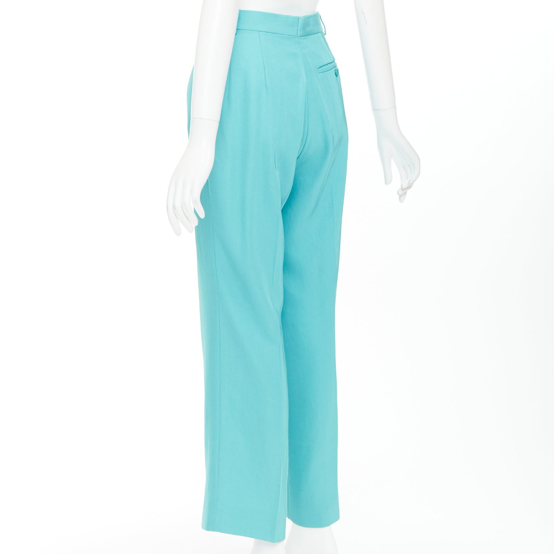 Balenciaga BALENCIAGA 2022 Unfit turquoise blue high sheen twill straight leg pants XS Size 27" / US 4 / IT 40 - 6 Thumbnail