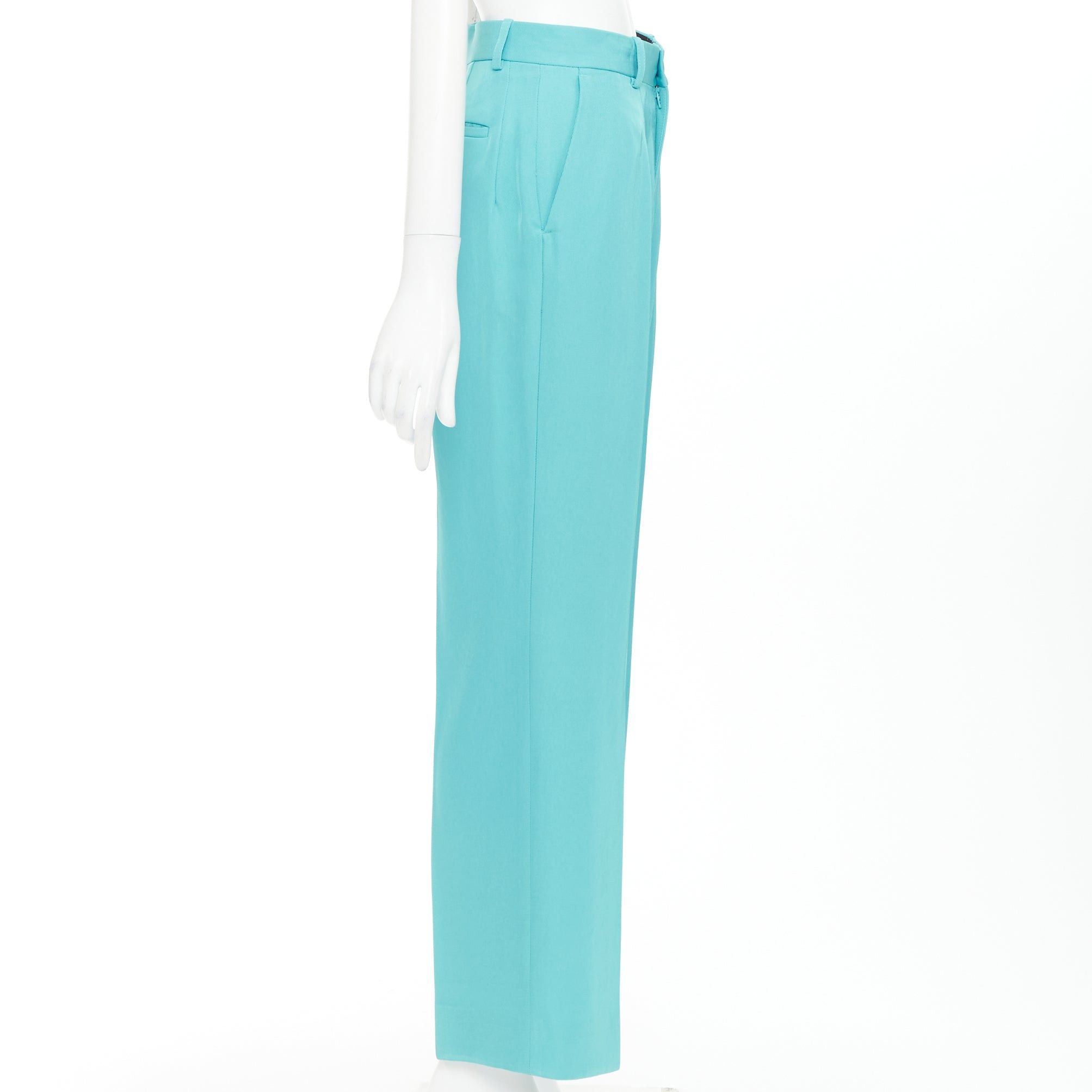 Balenciaga BALENCIAGA 2022 Unfit turquoise blue high sheen twill straight leg pants XS Size 27" / US 4 / IT 40 - 4 Thumbnail