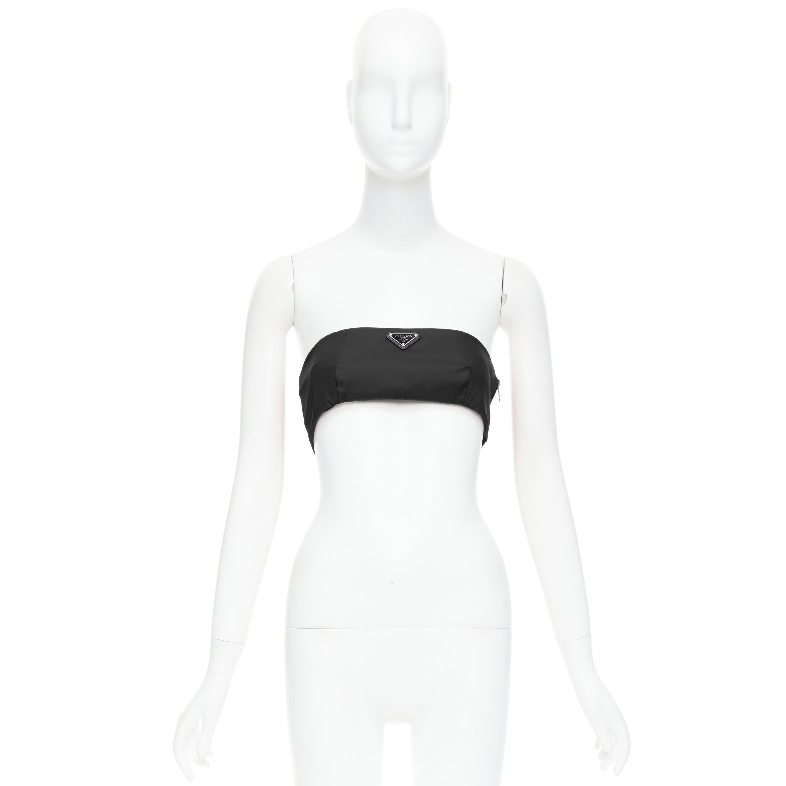 Prada PRADA Re-Nylon black triangle logo plate strapless bustier tube top IT42 M Size M / US 6-8 / IT 42-44 - 9 Thumbnail