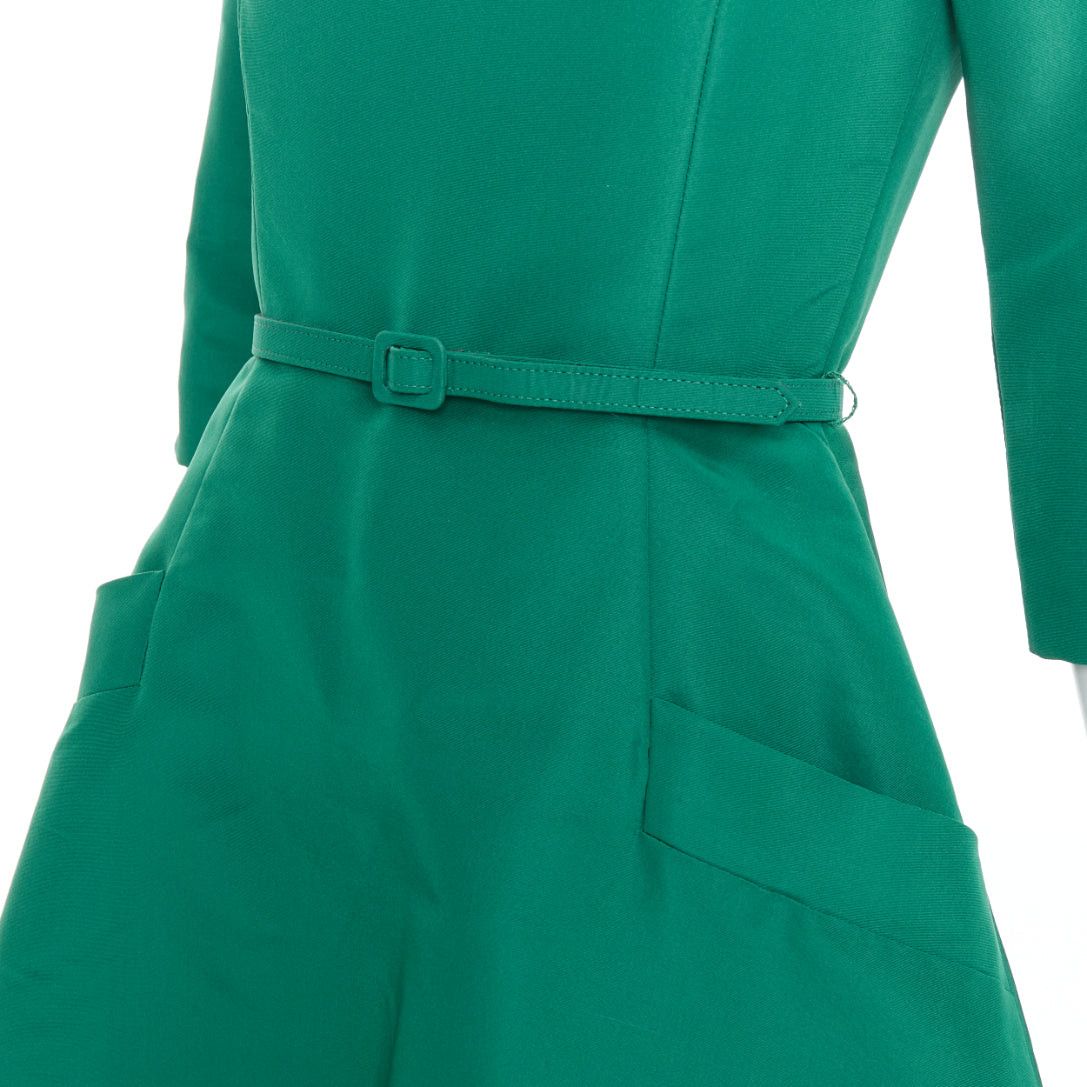 Oscar De La Renta OSCAR DE LA RENTA F17 kelly green silk taffeta bateau neck belted fit flare dress US0 XS Size XS / US 0-2 / IT 36-38 - 2 Thumbnail
