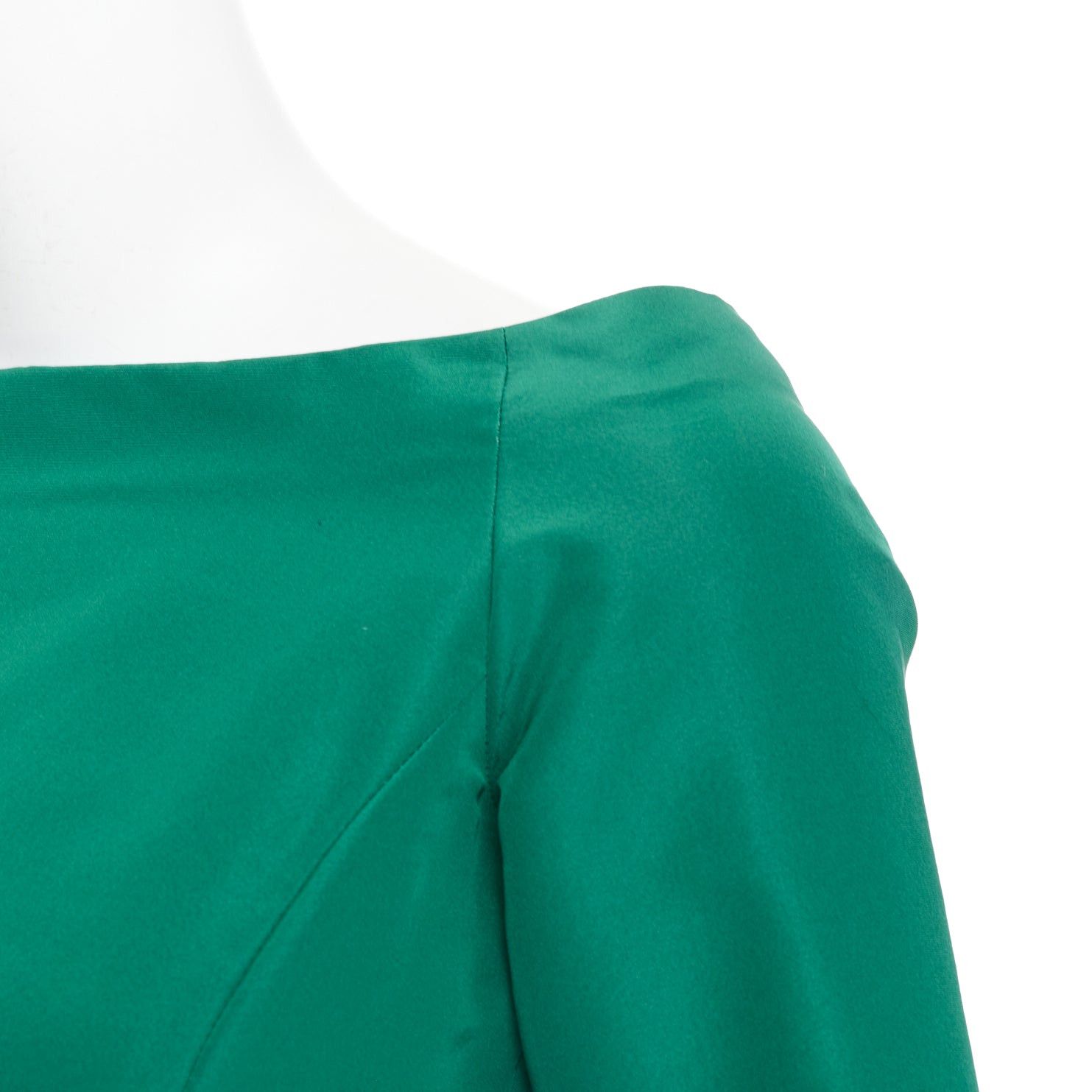 Oscar De La Renta OSCAR DE LA RENTA F17 kelly green silk taffeta bateau neck belted fit flare dress US0 XS Size XS / US 0-2 / IT 36-38 - 7 Thumbnail