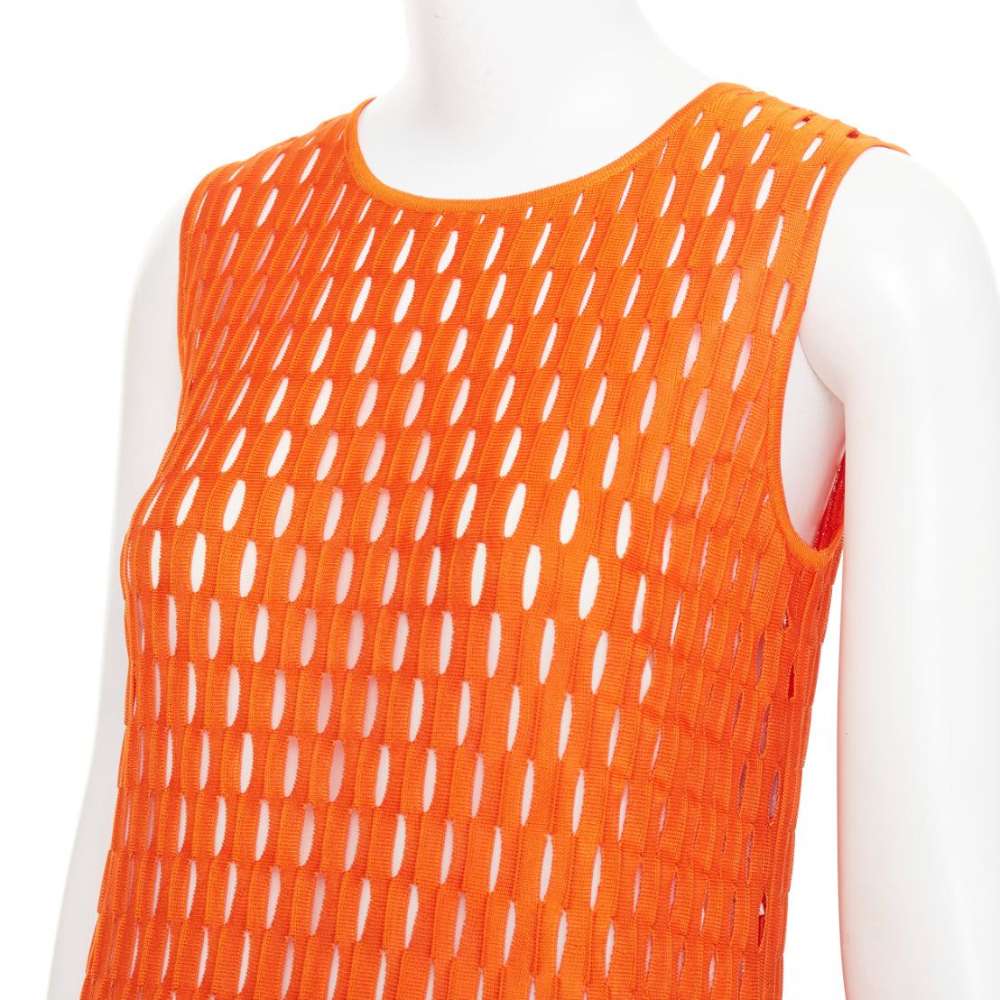 Dior DIOR orange viscose blend perforated knit cream silk lined fit flare dress FR38 M Size M / US 6-8 / IT 42-44 - 2 Thumbnail