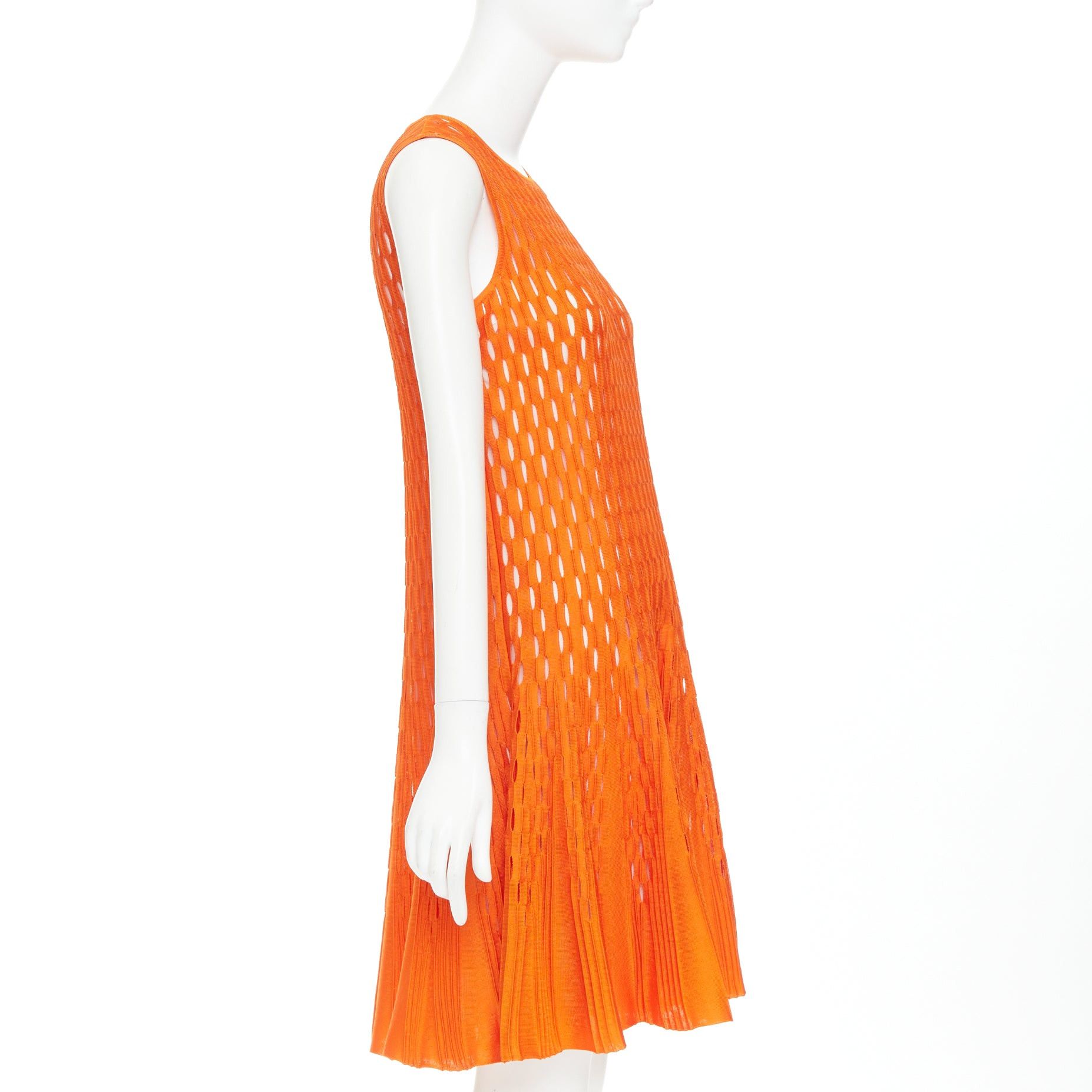 Dior DIOR orange viscose blend perforated knit cream silk lined fit flare dress FR38 M Size M / US 6-8 / IT 42-44 - 4 Thumbnail