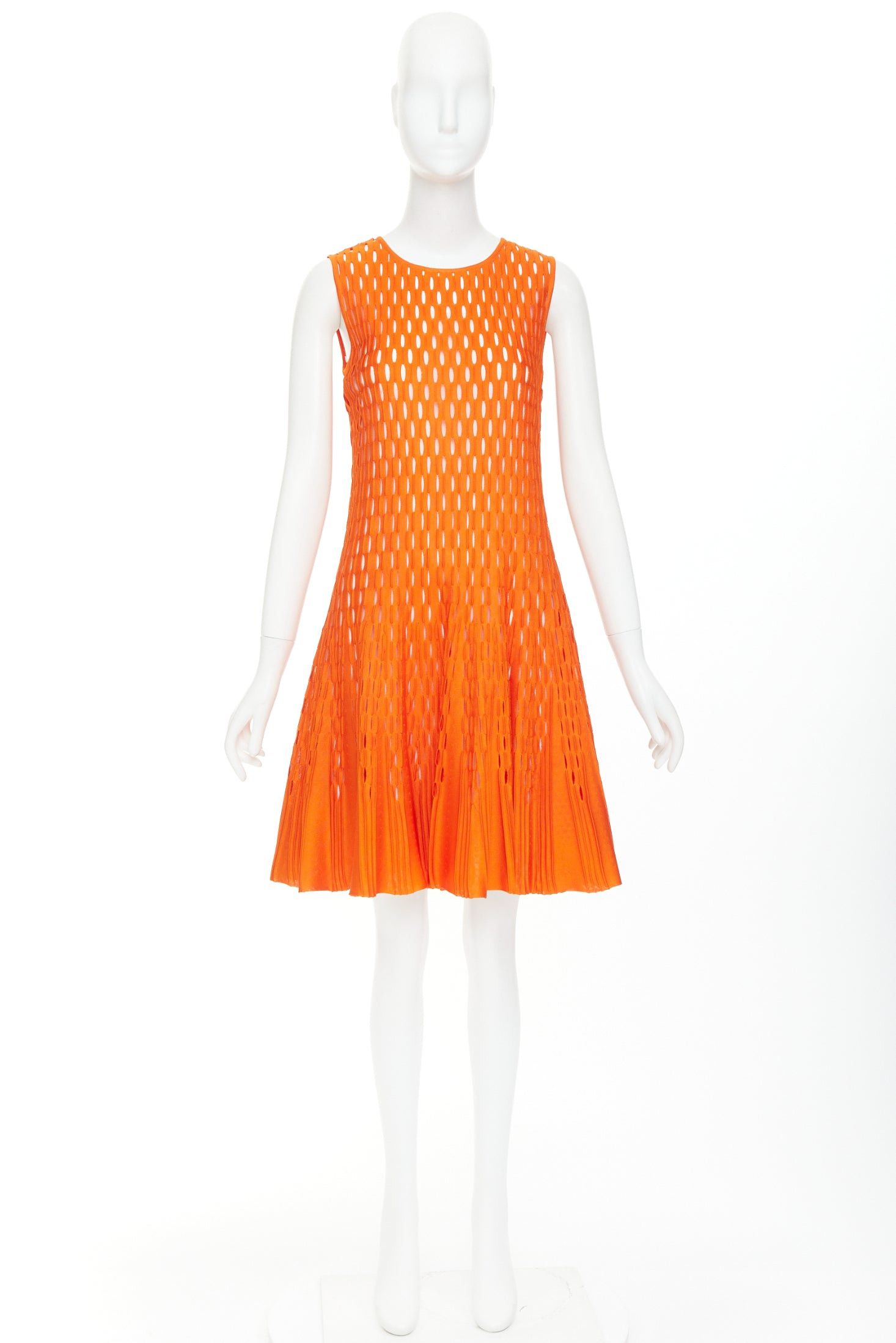 Dior DIOR orange viscose blend perforated knit cream silk lined fit flare dress FR38 M Size M / US 6-8 / IT 42-44 - 10 Thumbnail
