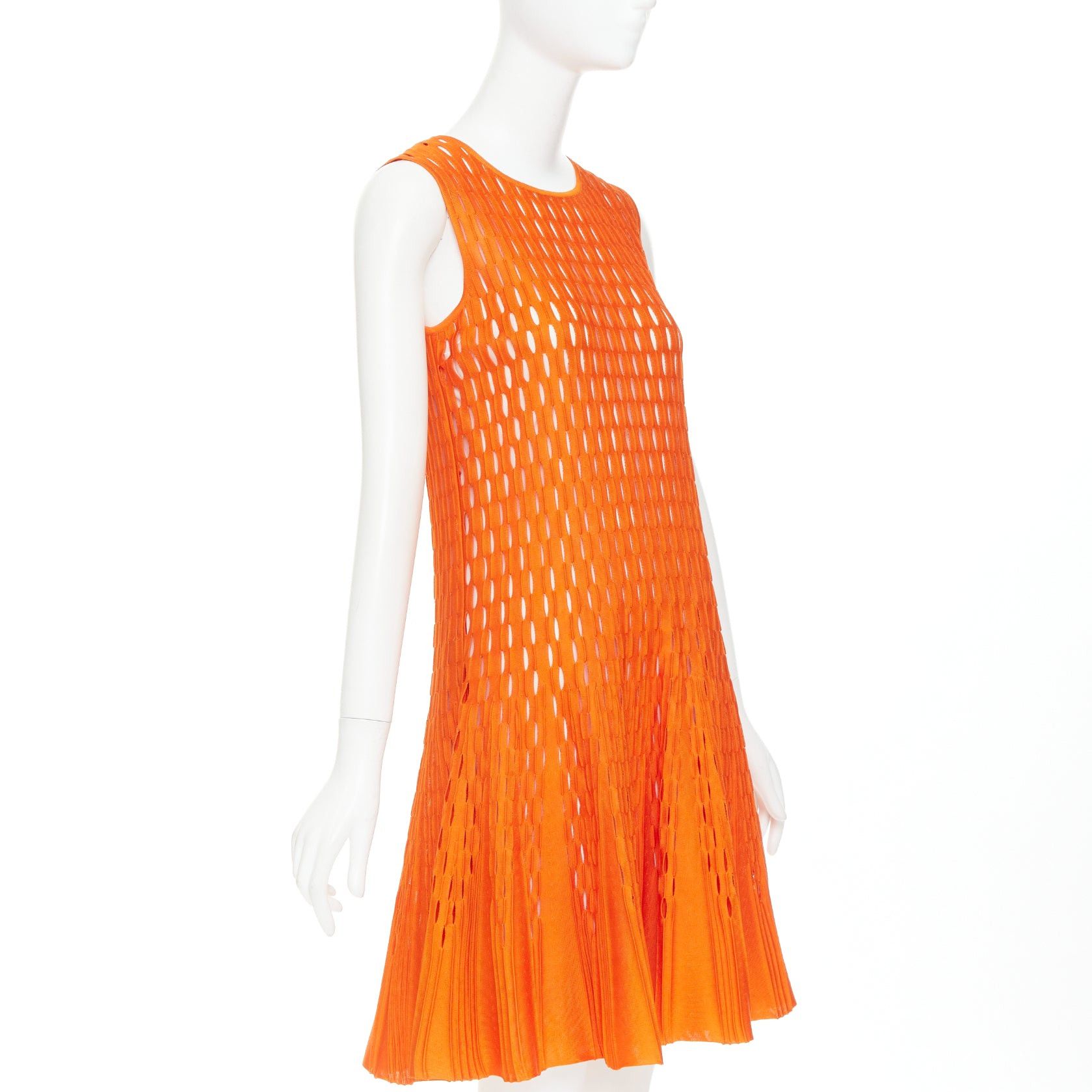 Dior DIOR orange viscose blend perforated knit cream silk lined fit flare dress FR38 M Size M / US 6-8 / IT 42-44 - 3 Thumbnail