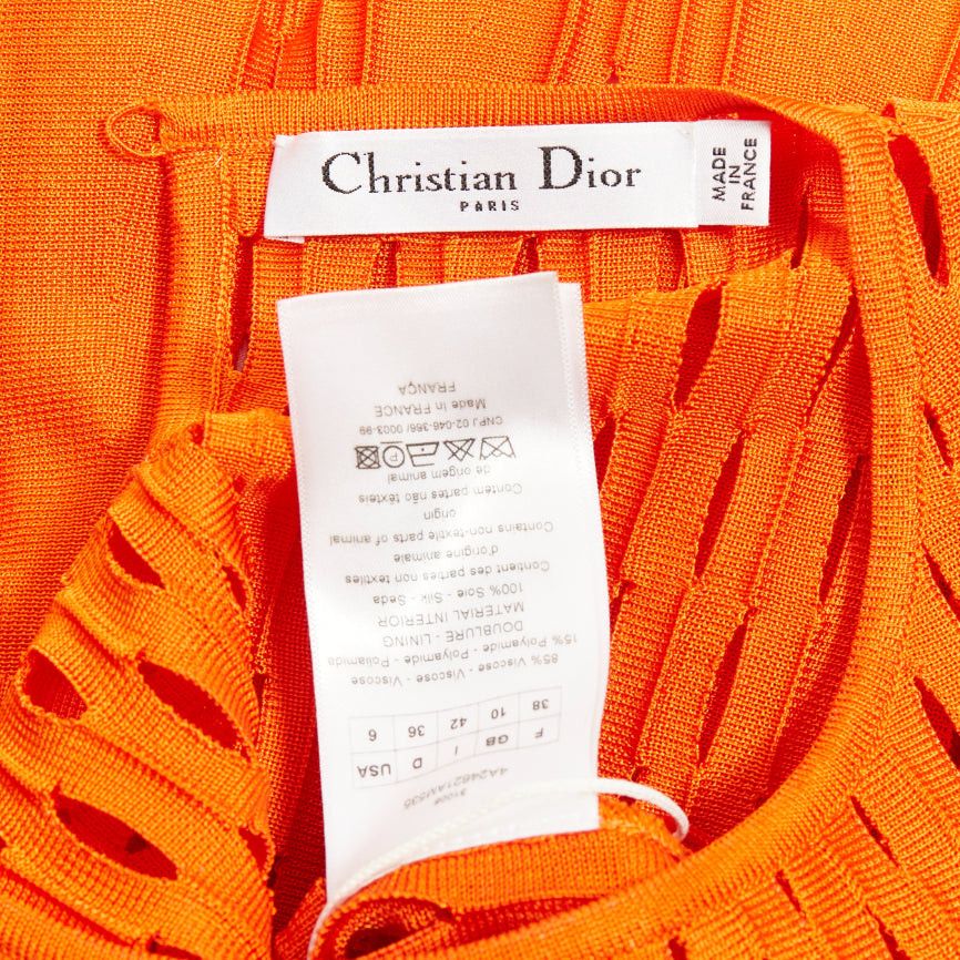 Dior DIOR orange viscose blend perforated knit cream silk lined fit flare dress FR38 M Size M / US 6-8 / IT 42-44 - 9 Thumbnail