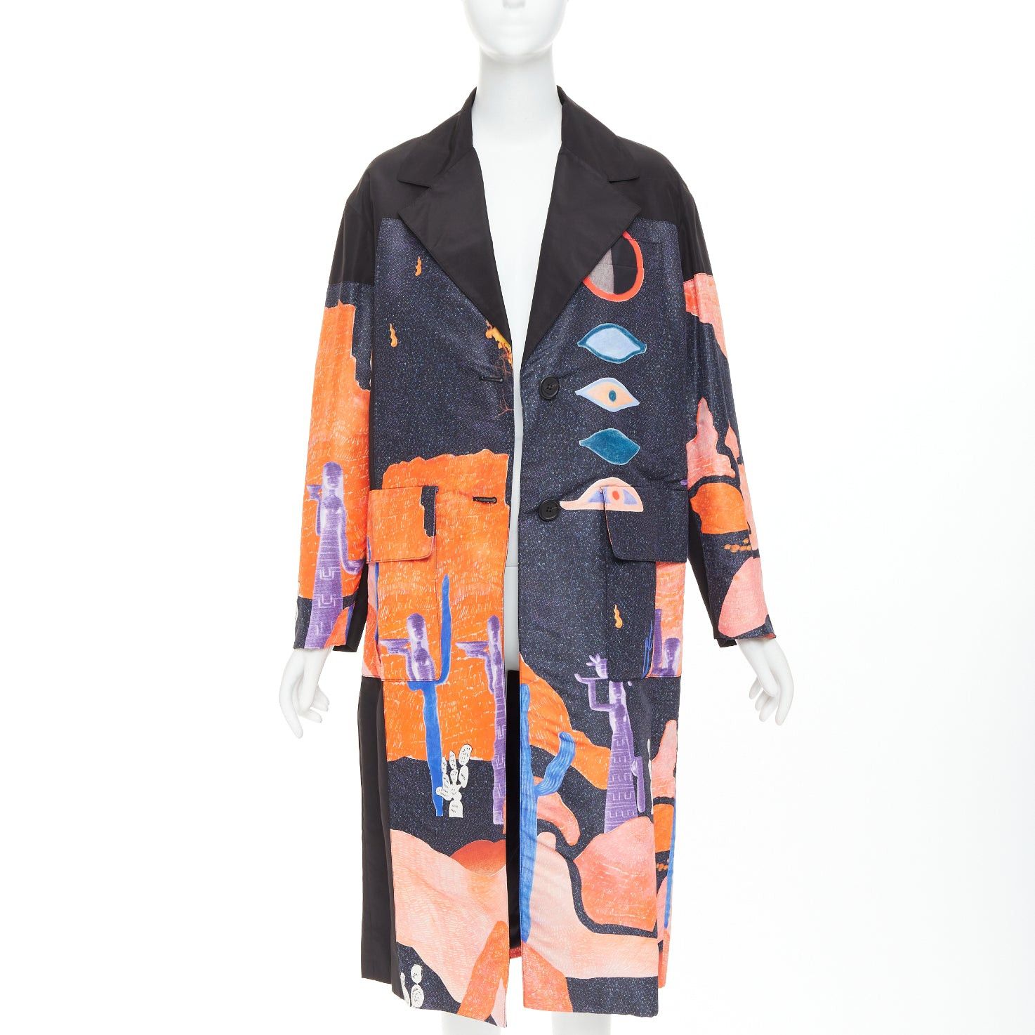 Prada PRADA 2017 Runway Vendemiaire orange black pop art graphic print coat IT38 XS Anna Wintour Size XS / US 0-2 / IT 36-38 - 3 Thumbnail