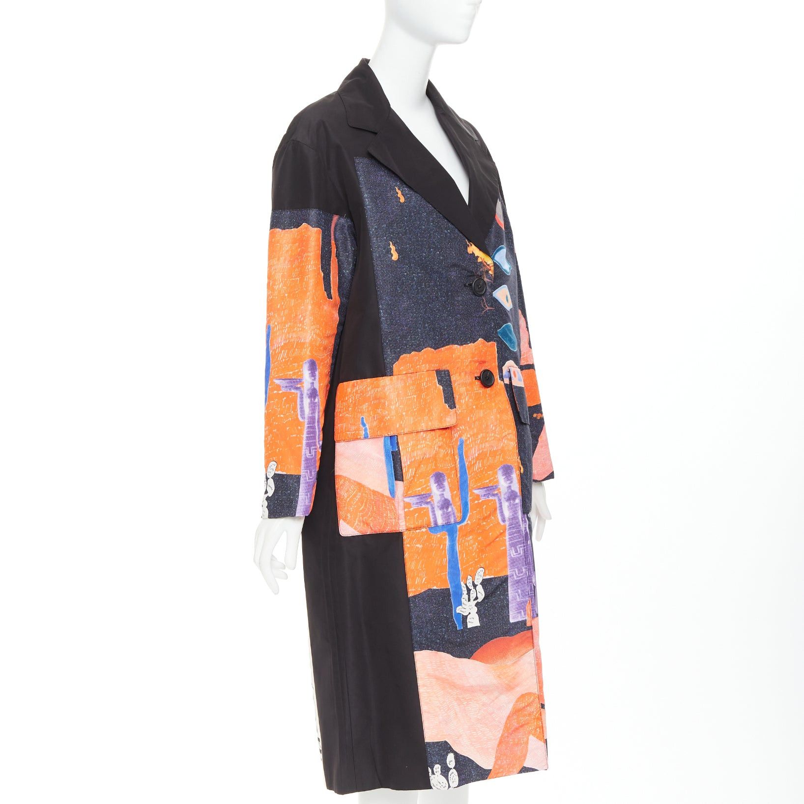 Prada PRADA 2017 Runway Vendemiaire orange black pop art graphic print coat IT38 XS Anna Wintour Size XS / US 0-2 / IT 36-38 - 4 Thumbnail