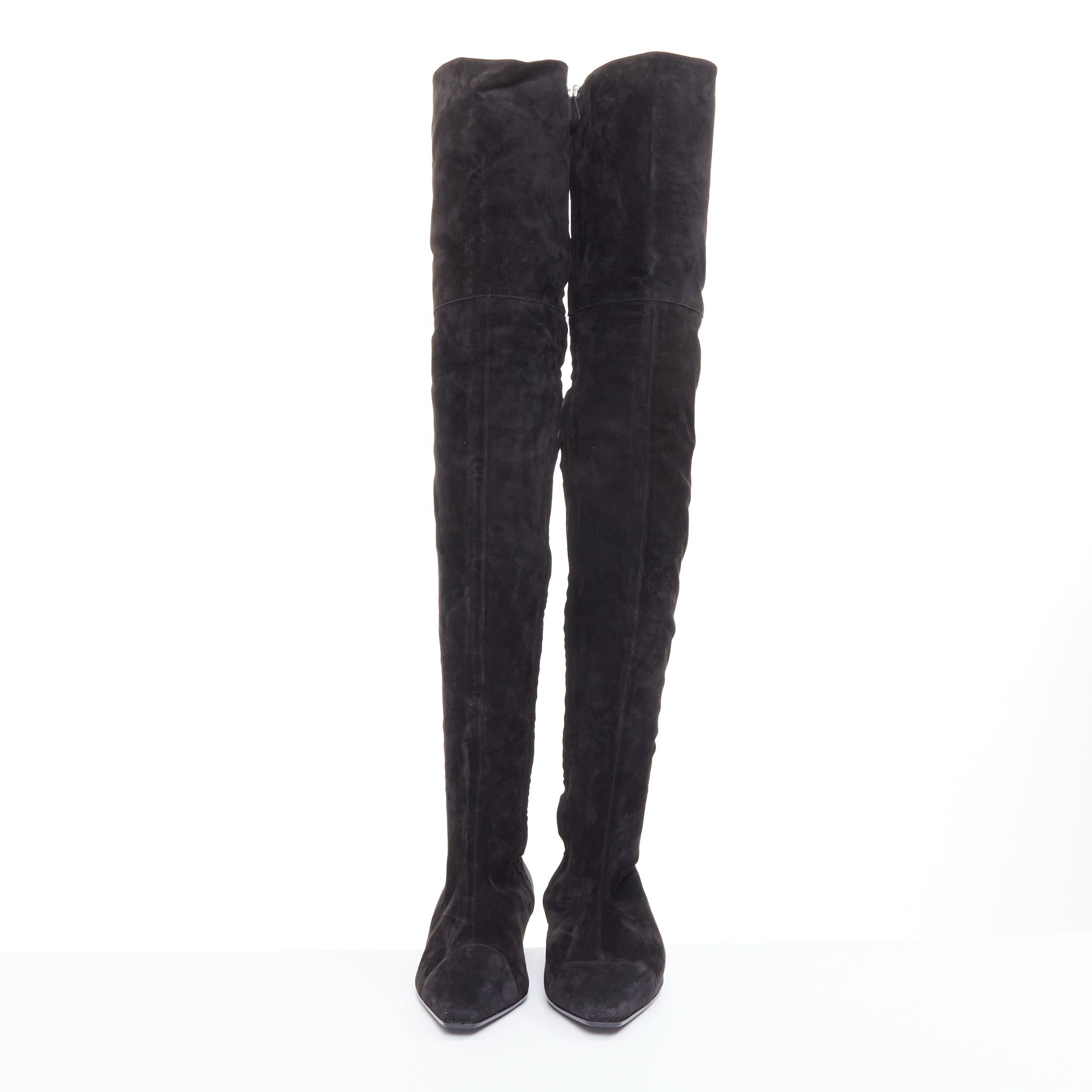 Chanel CHANEL 2018 Runway Forest Fairies black suede pointed square toe over knee boots EU38 Size US 8 / IT 38 - 3 Thumbnail