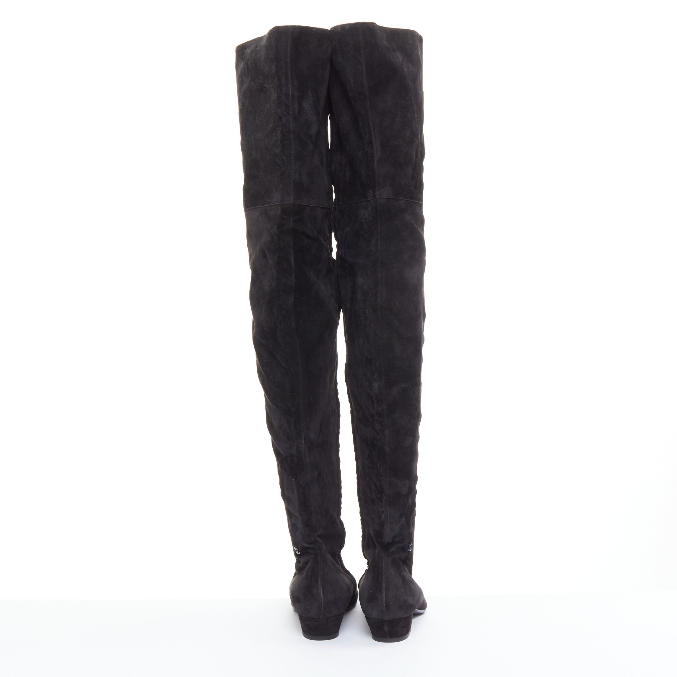 Chanel CHANEL 2018 Runway Forest Fairies black suede pointed square toe over knee boots EU38 Size US 8 / IT 38 - 5 Thumbnail