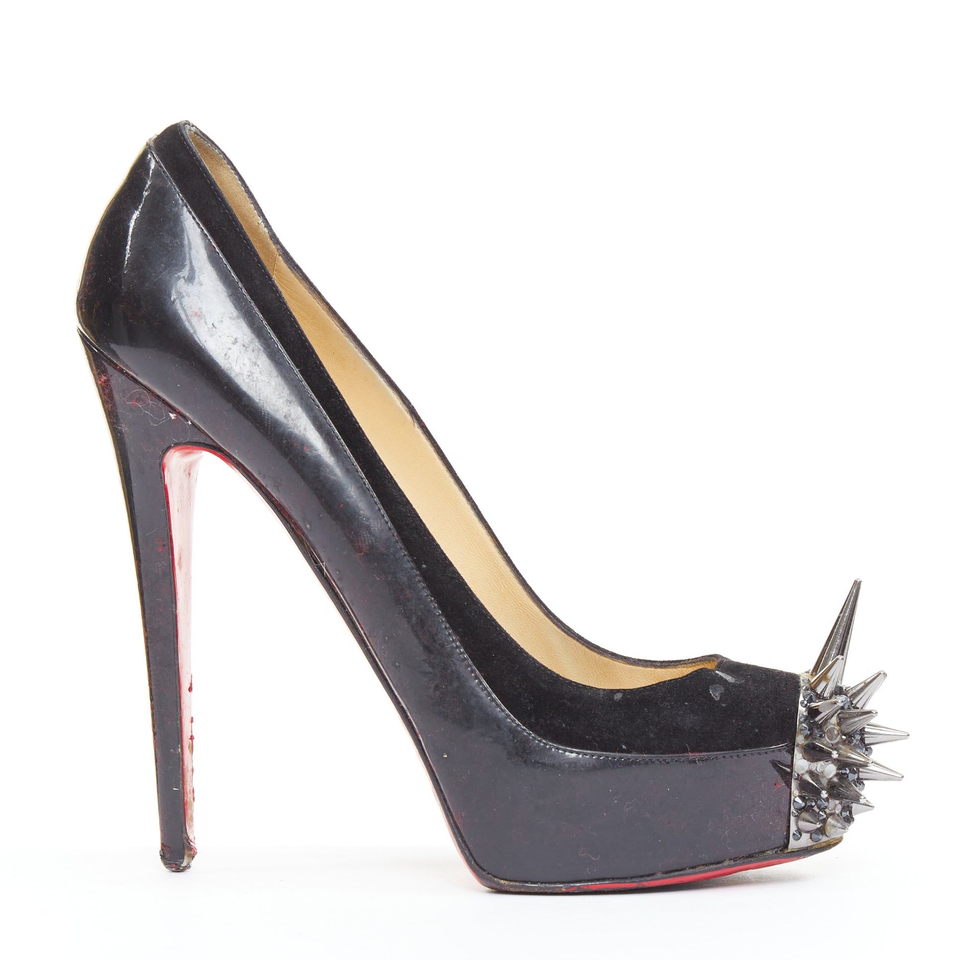 Christian Louboutin CHRISTIAN LOUBOUTIN Asteroid 140 black silver punk spike strass toe platform heels EU39 Size US 9 / IT 39 - 2 Thumbnail